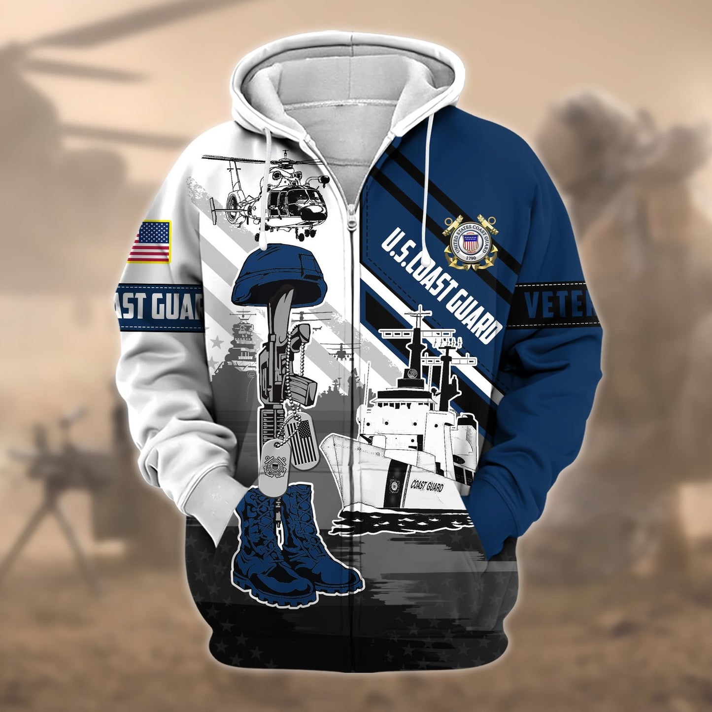 Frenzidea Premium Honoring All Who Served US Veteran Zip Hoodie