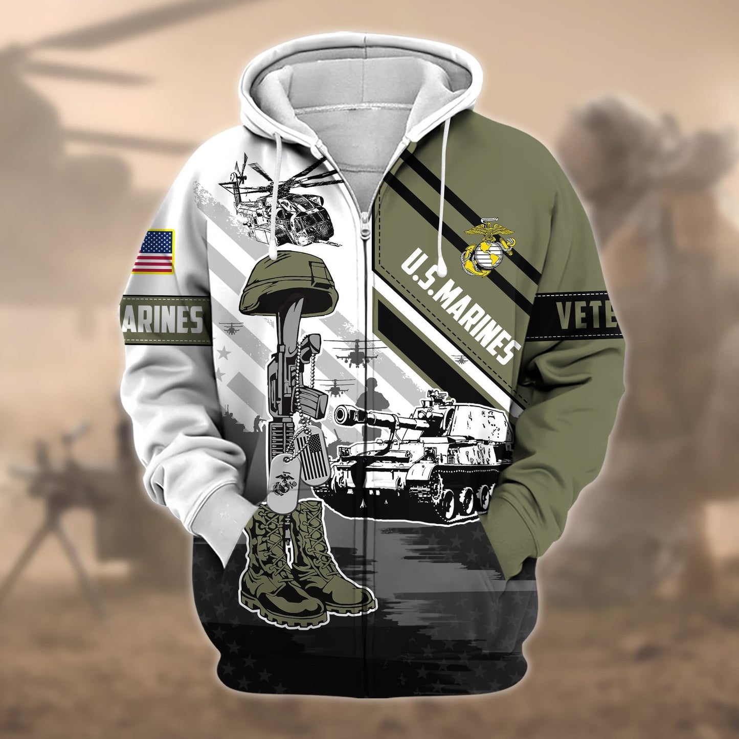 Frenzidea Premium Honoring All Who Served US Veteran Zip Hoodie