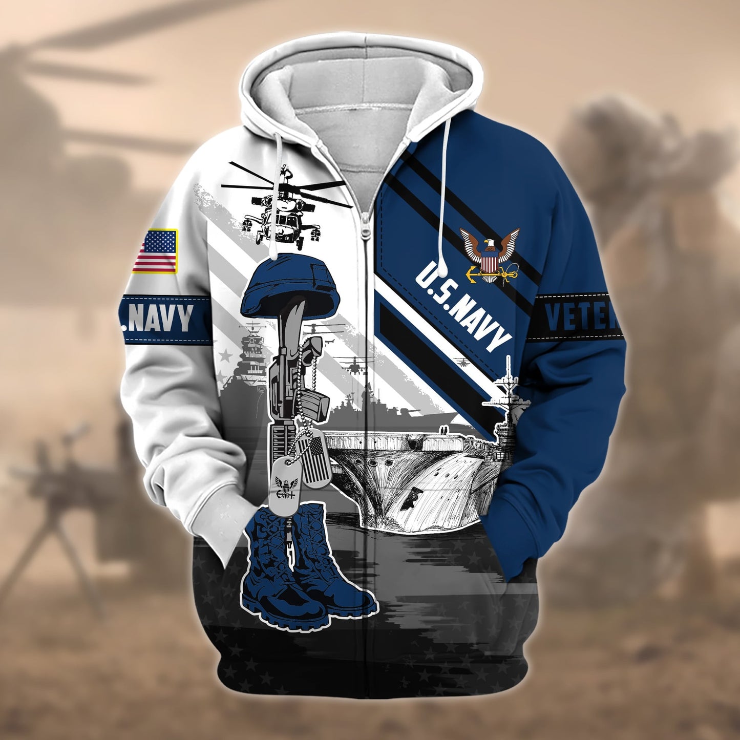Frenzidea Premium Honoring All Who Served US Veteran Zip Hoodie