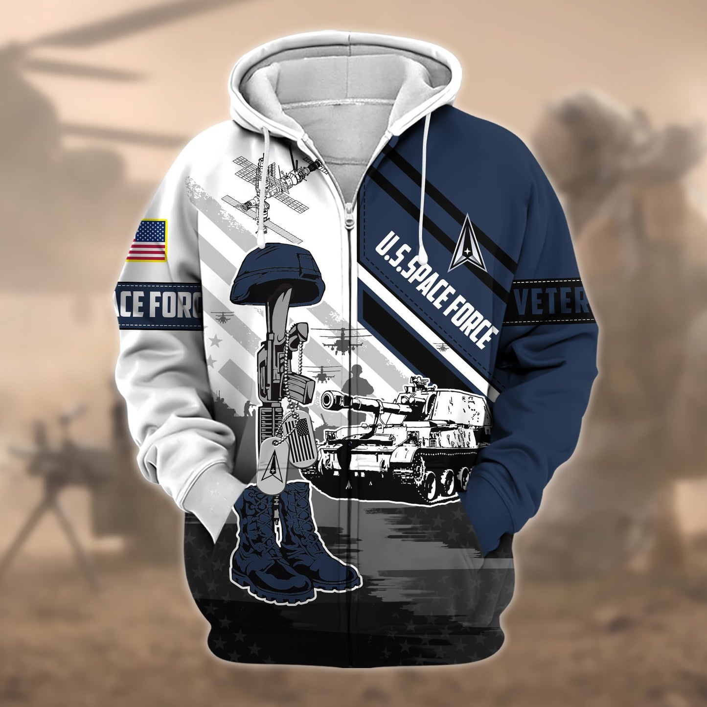 Frenzidea Premium Honoring All Who Served US Veteran Zip Hoodie