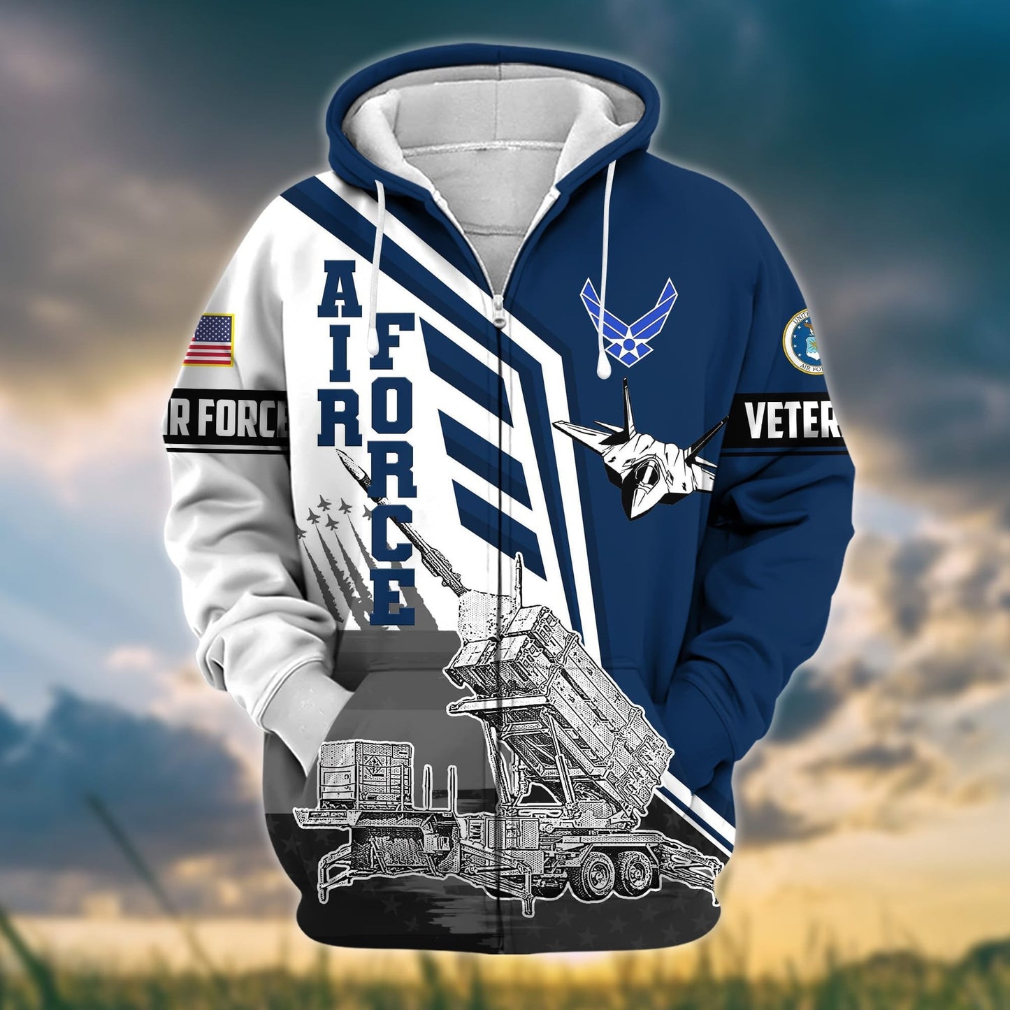Frenzidea Premium Honoring All Who Served US Veteran Zip Hoodie