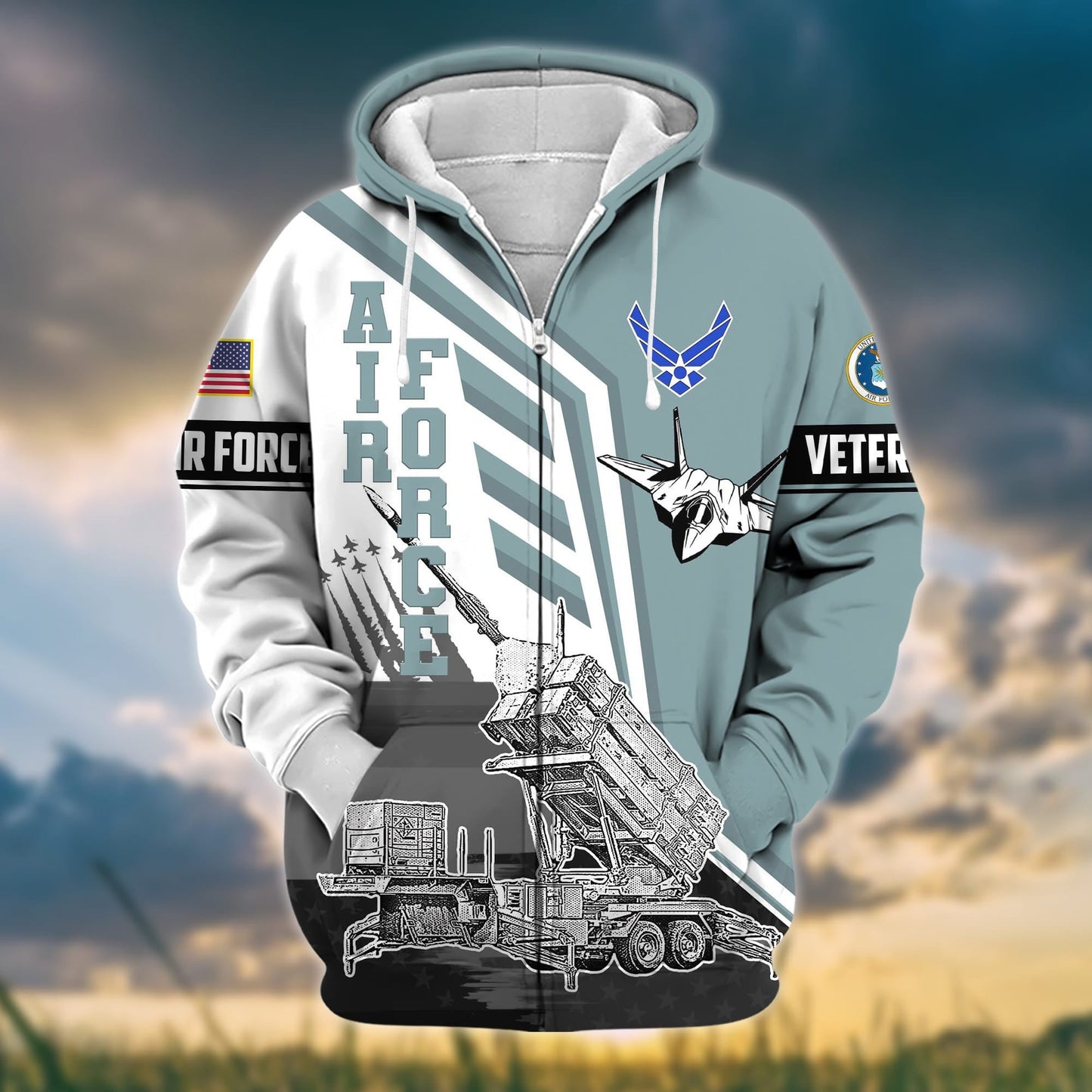 Frenzidea Premium Honoring All Who Served US Veteran Zip Hoodie