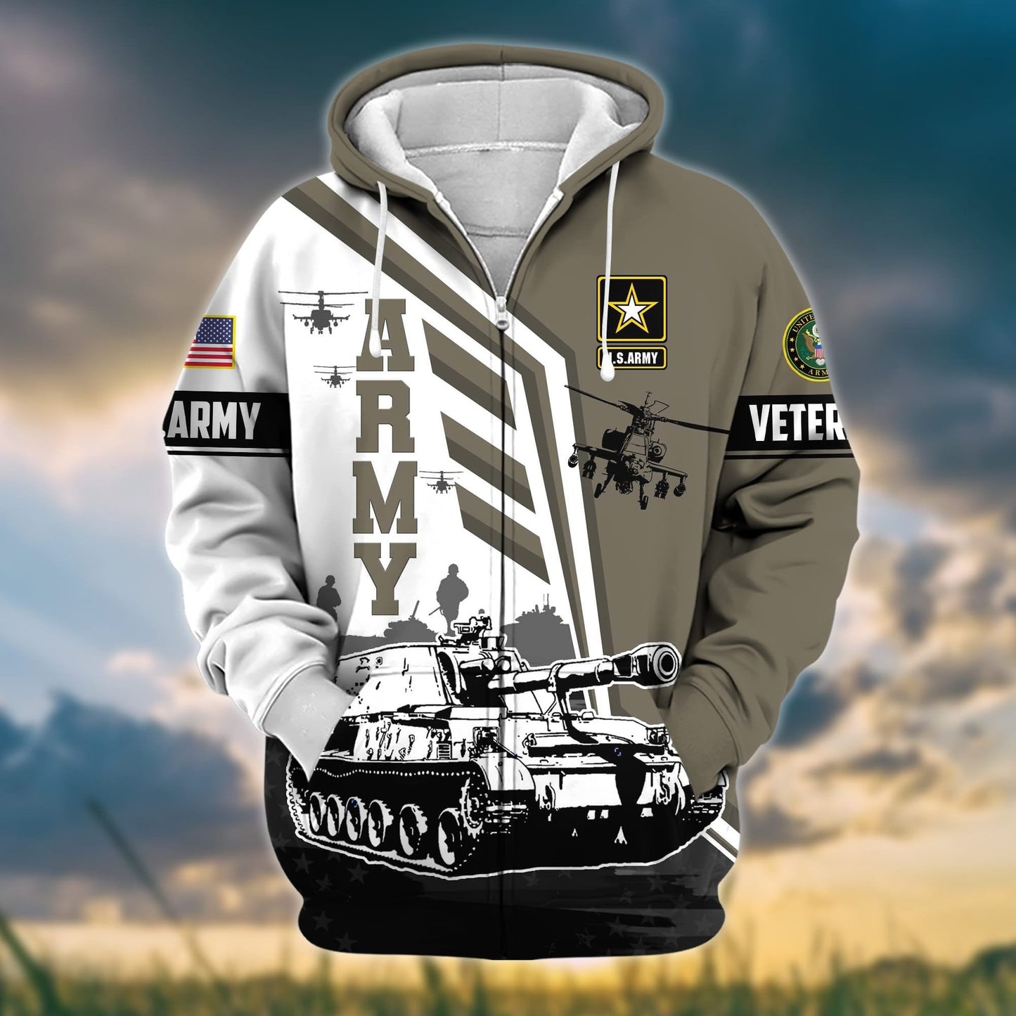 Frenzidea Premium Honoring All Who Served US Veteran Zip Hoodie