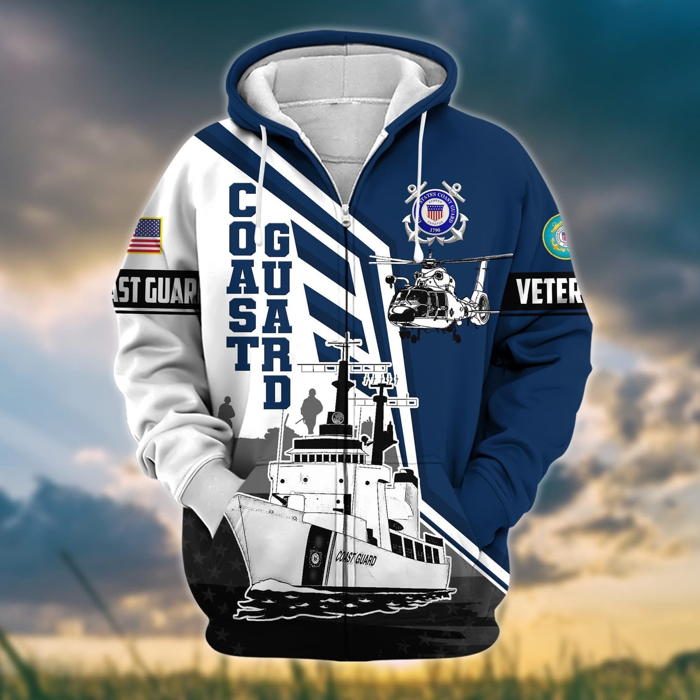 Frenzidea Premium Honoring All Who Served US Veteran Zip Hoodie