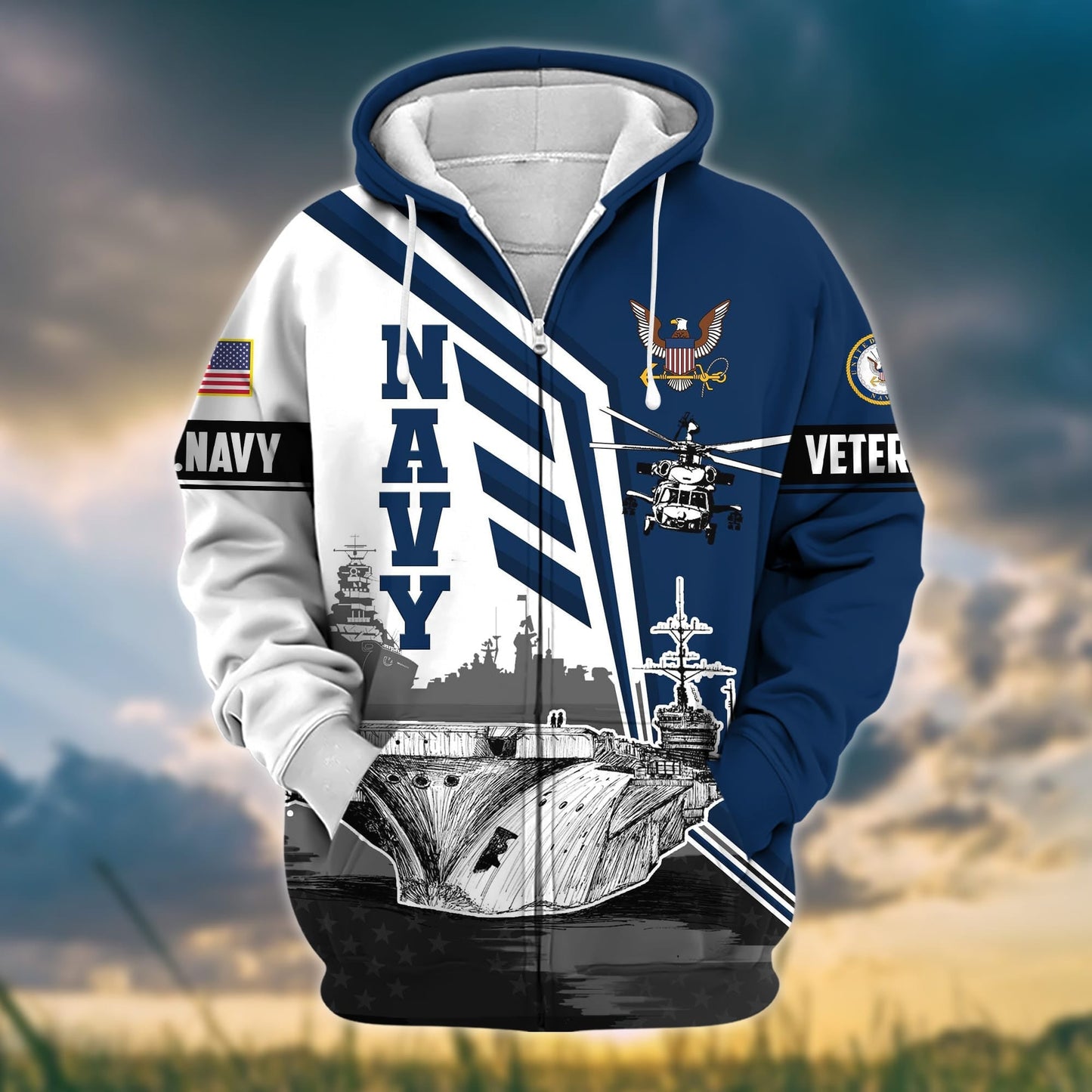 Frenzidea Premium Honoring All Who Served US Veteran Zip Hoodie