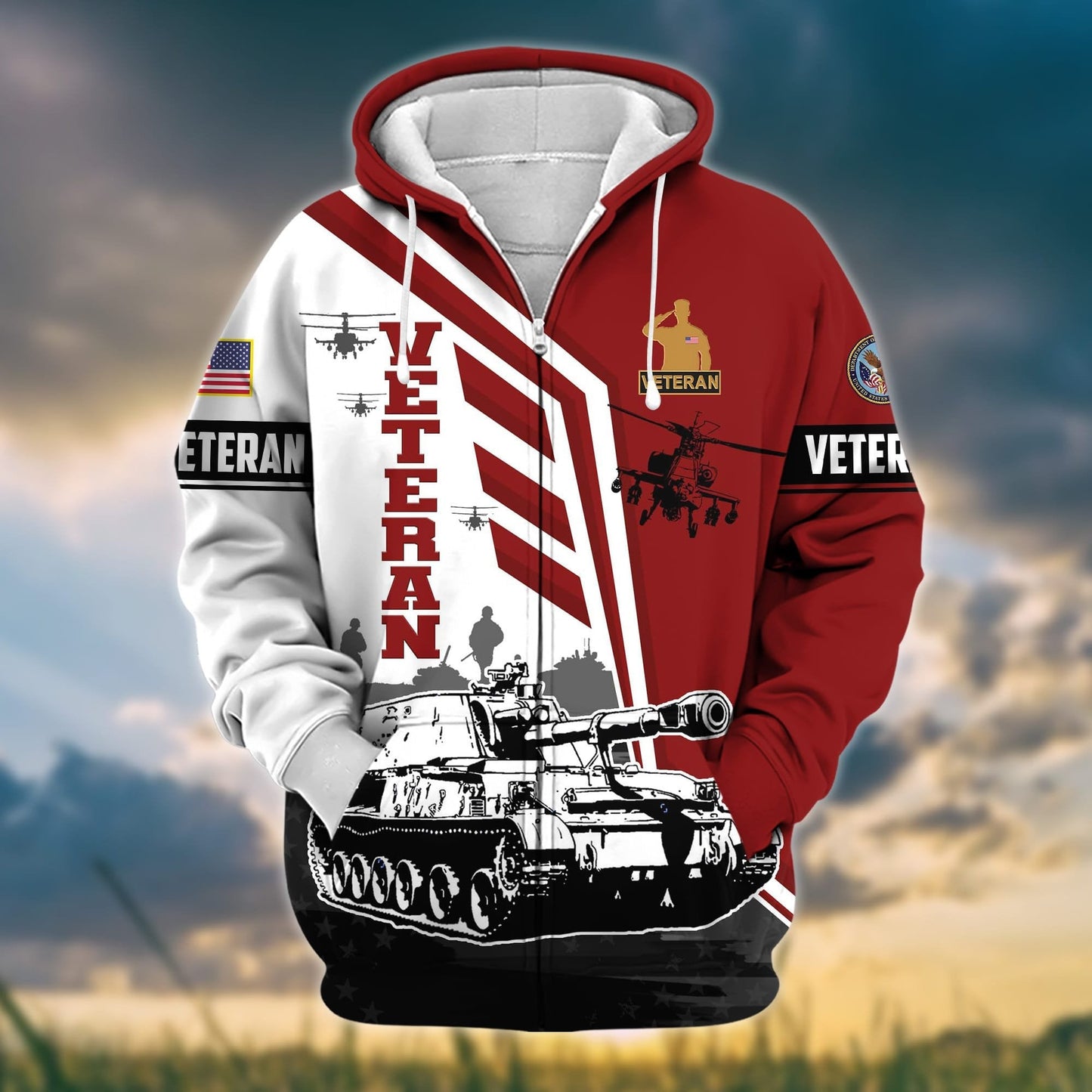 Frenzidea Premium Honoring All Who Served US Veteran Zip Hoodie