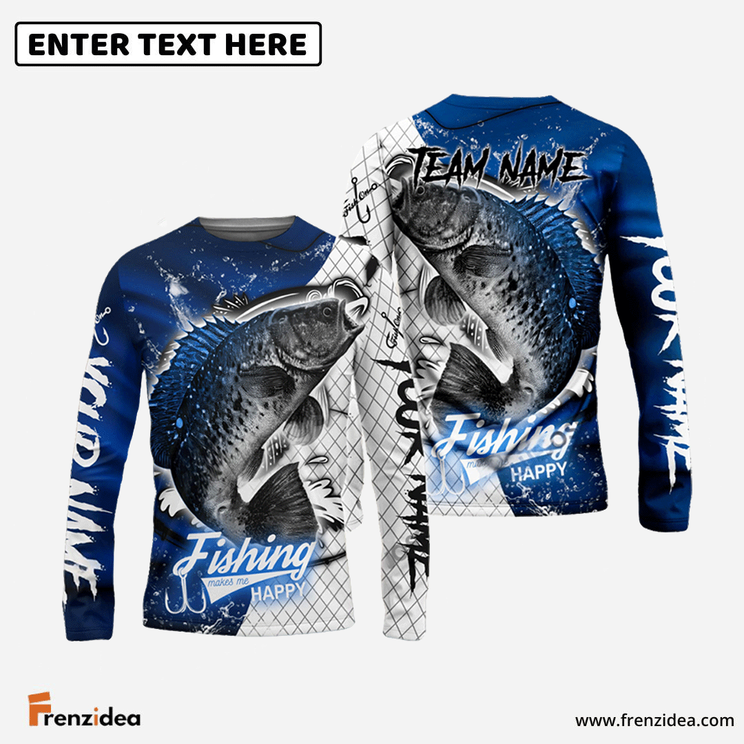 Frenzidea Crappie Fishing Dark Blue Skin Sport Custom Name & Team Name 3D Shirts