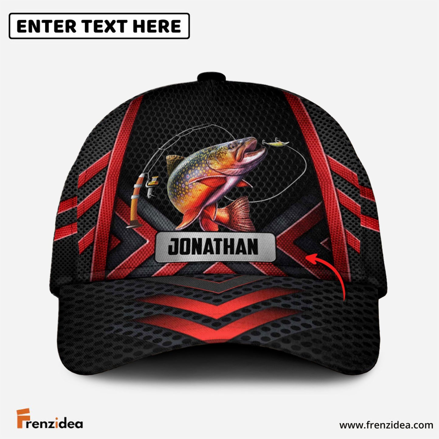 Frenzidea Personalized Fishing Black & Red Cap