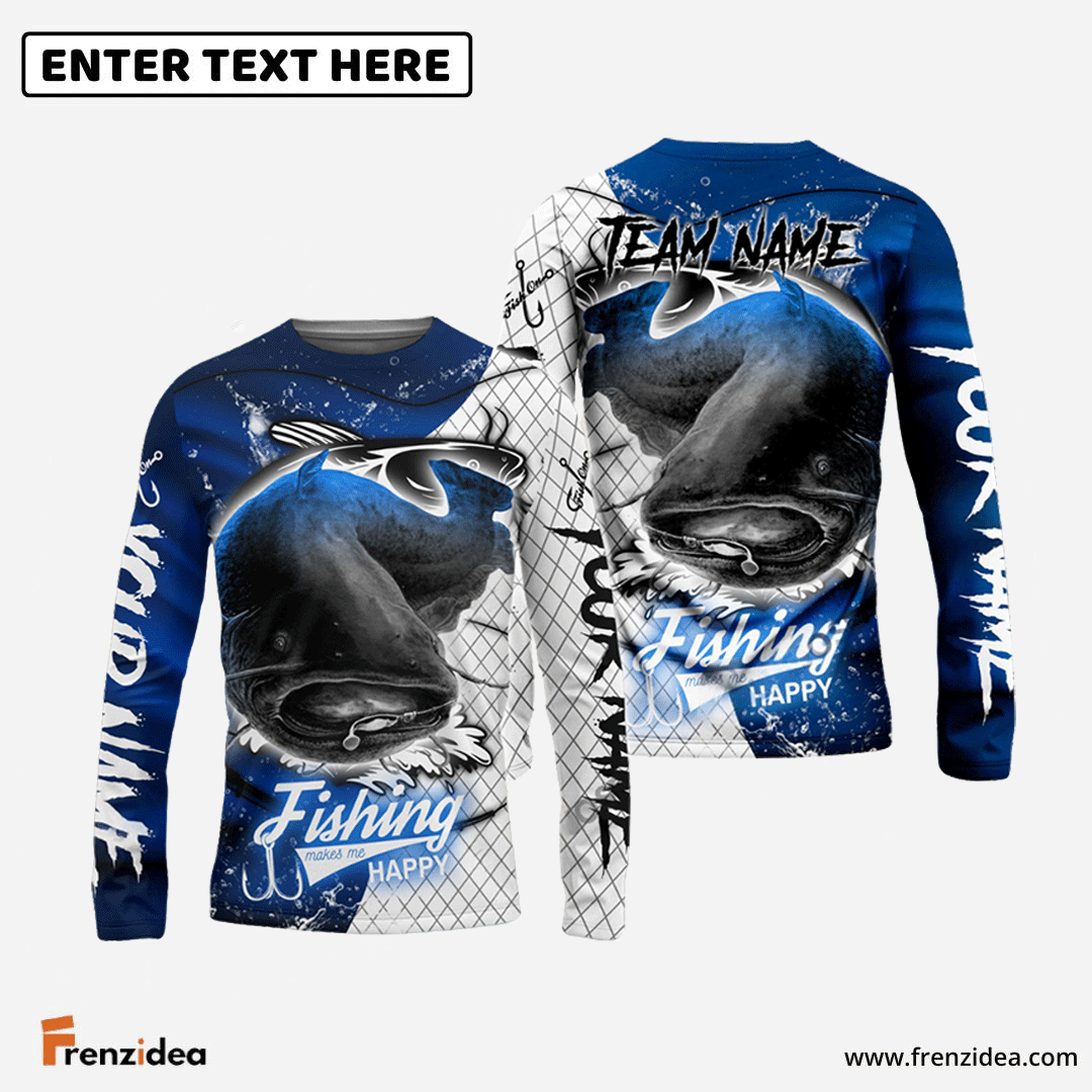 Frenzidea Catfish Fishing Dark Blue Skin Sport Custom Name & Team Name 3D Shirts