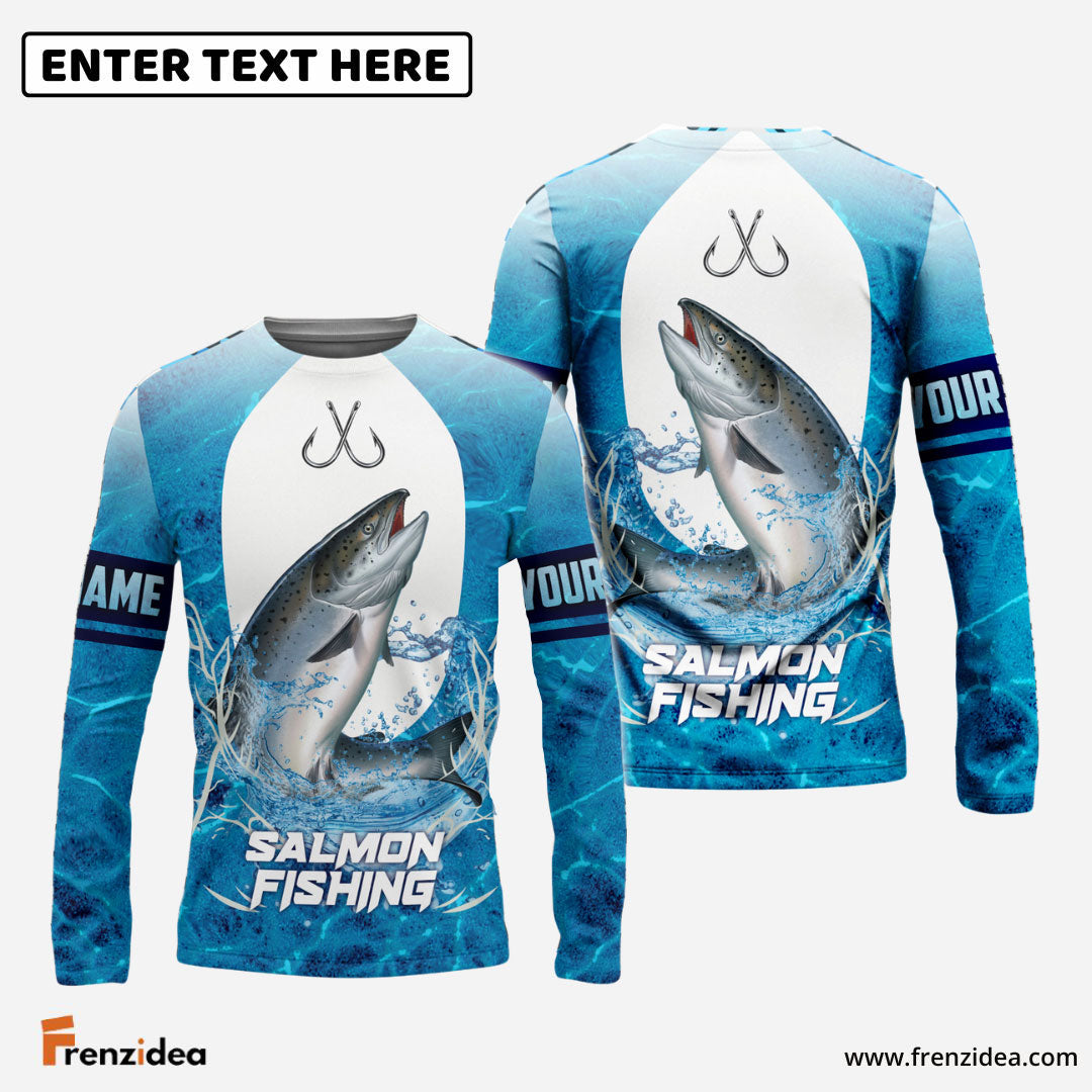 Frenzidea Customize Name Salmon Fishing Blue Wave 3D Shirts