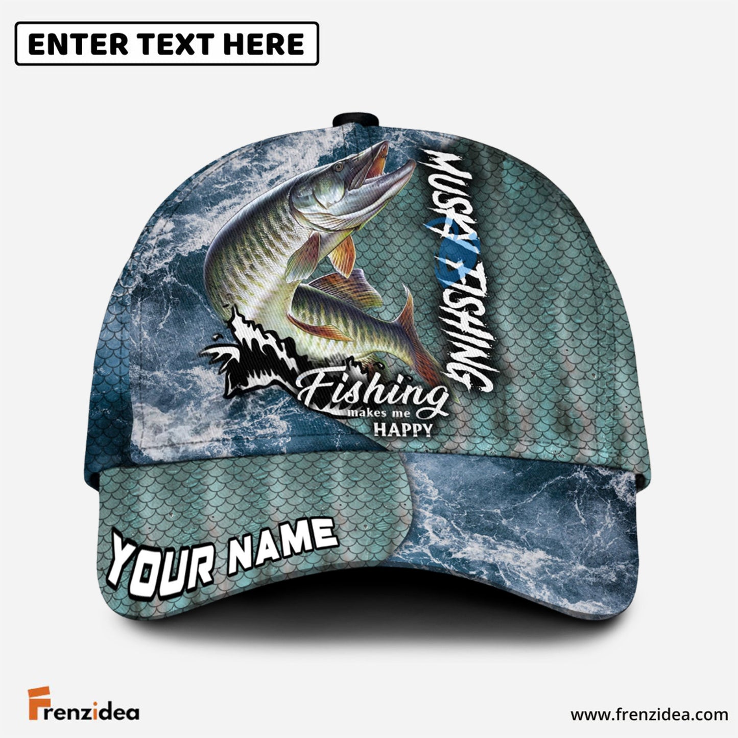 Frenzidea Personalized Musky Fishing Skin Seawave Classic Cap