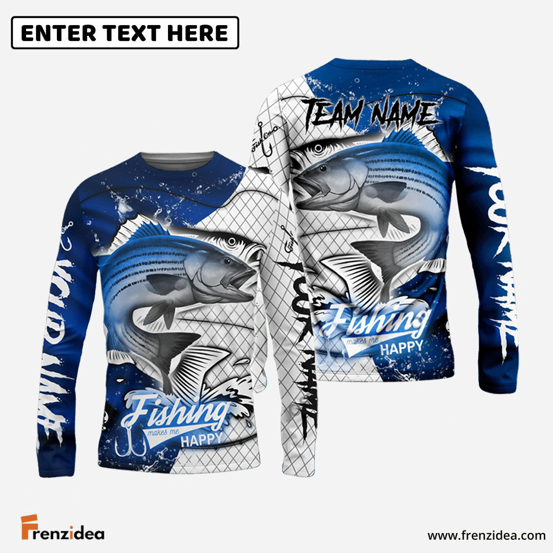 Frenzidea Striped Bass Fishing Dark Blue Skin Sport Custom Name & Team Name 3D Shirts