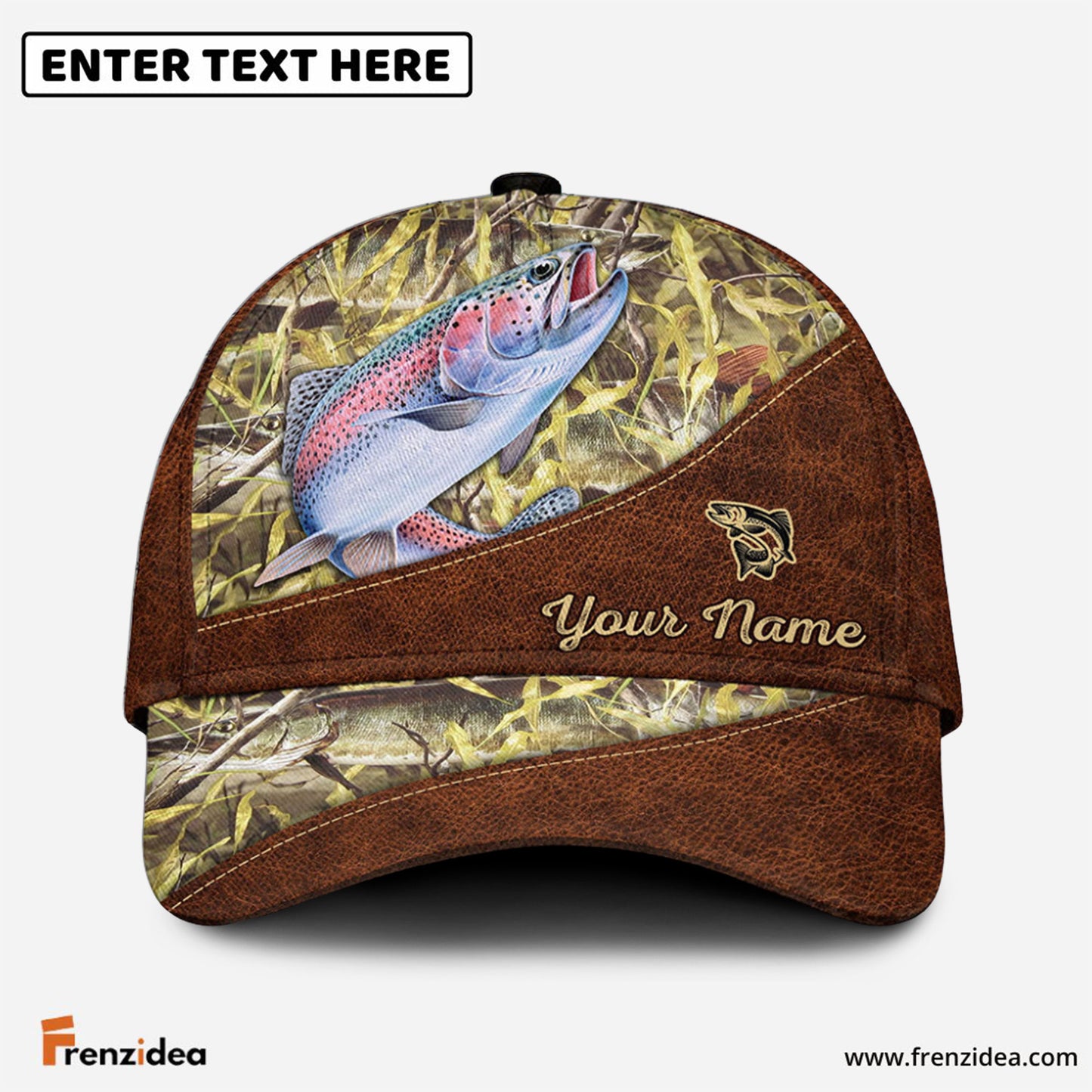 Frenzidea Personalized Trout Fishing Leather Pattern Cap