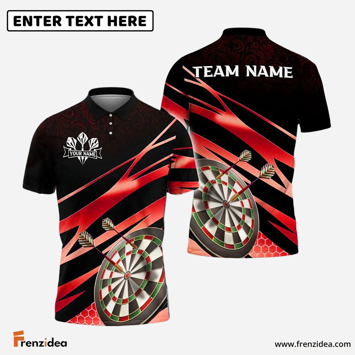 Frenzidea Darts Target Gold Flash Personalized Name, Team Name Shirt (4 Colors)