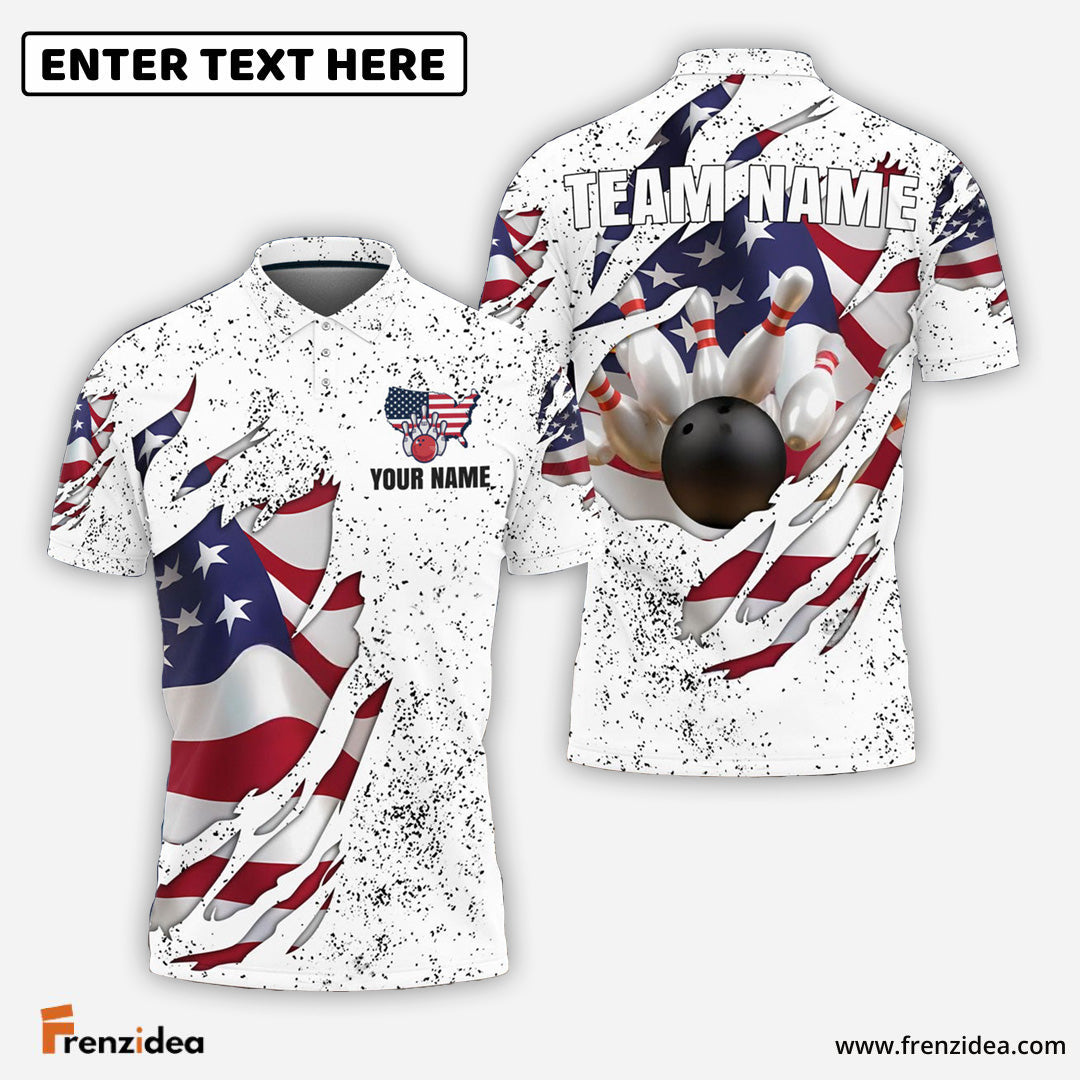 Frenzidea Bowling US Flag Customized Name, Team Name 3D Shirt