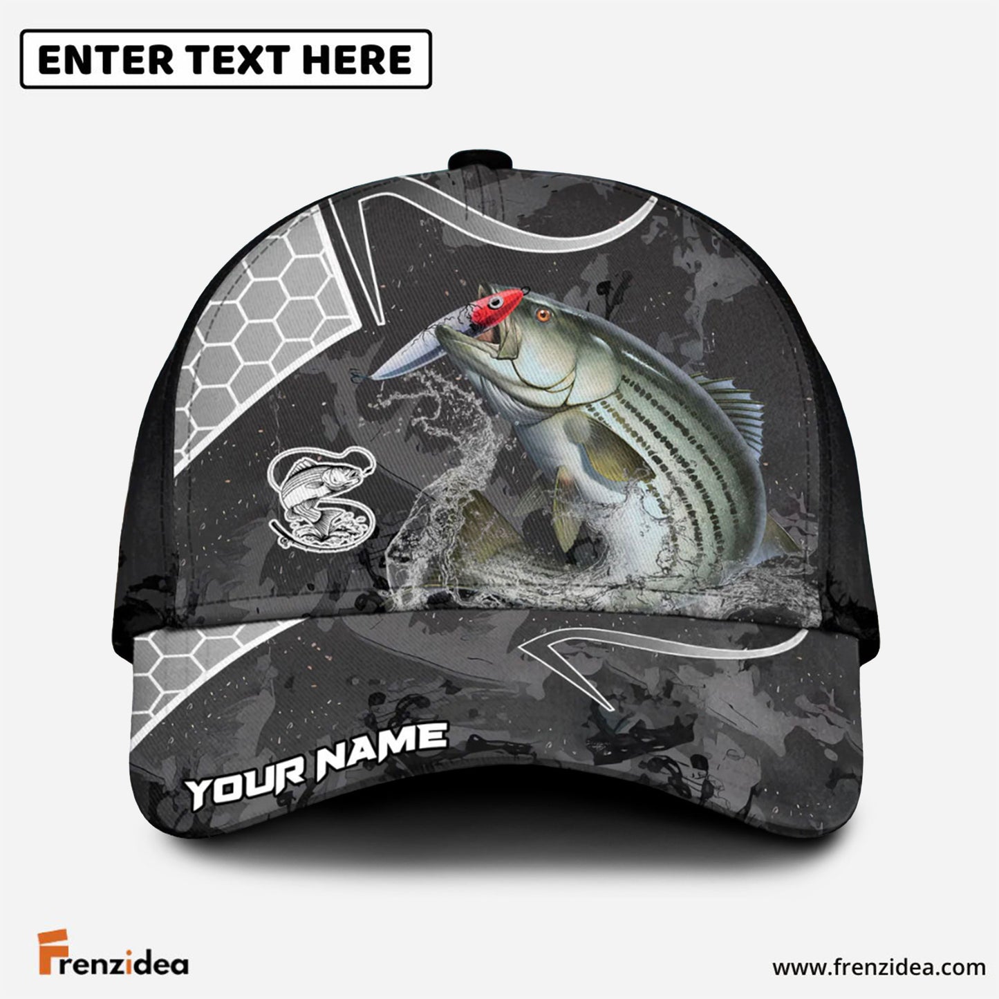 Frenzidea Striped Bass Fishing Gray Camo Sport Personalized Cap