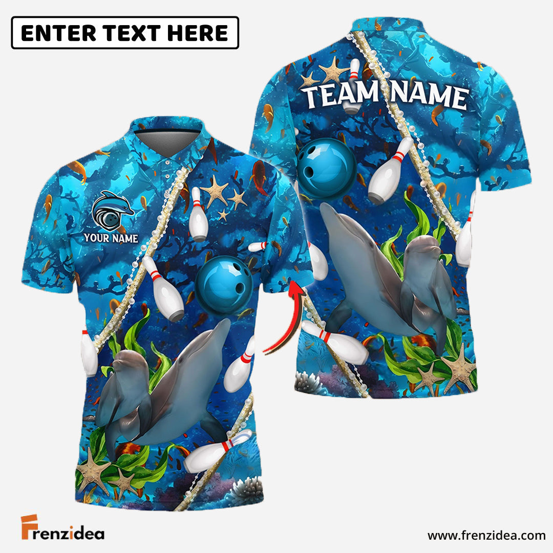 Frenzidea Bowling And Pins Dolphin Of The Sea Multicolor Customized Name 3D Shirt