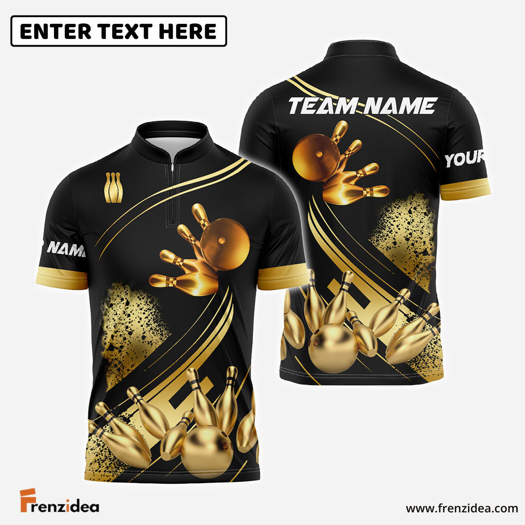 Frenzidea Bowling And Pins Ultimate Golden Customized Name 3D Shirt (4 Colors)