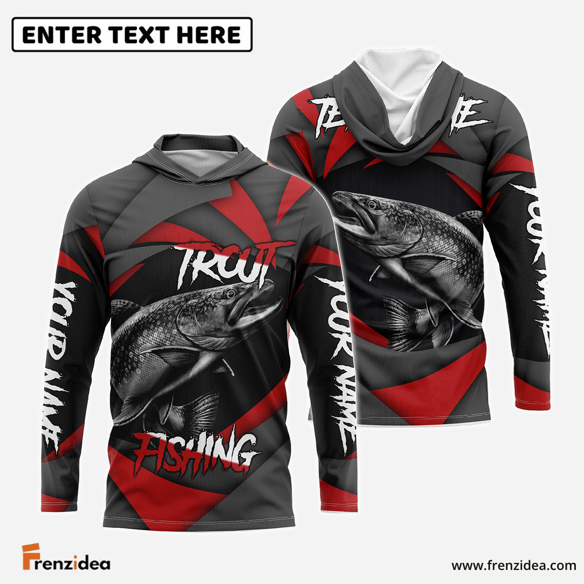 Frenzidea Trout Fishing Red Gray Spinning Pattern Custom Name & Team Name 3D Shirts