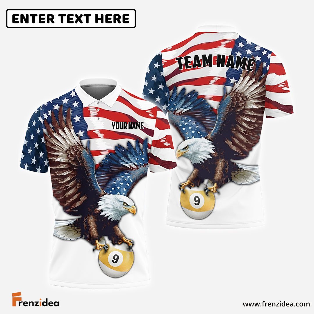 Frenzidea Billiards 9 Ball Eagle US Flag Retro Personalized Name, Team Name Unisex Shirt