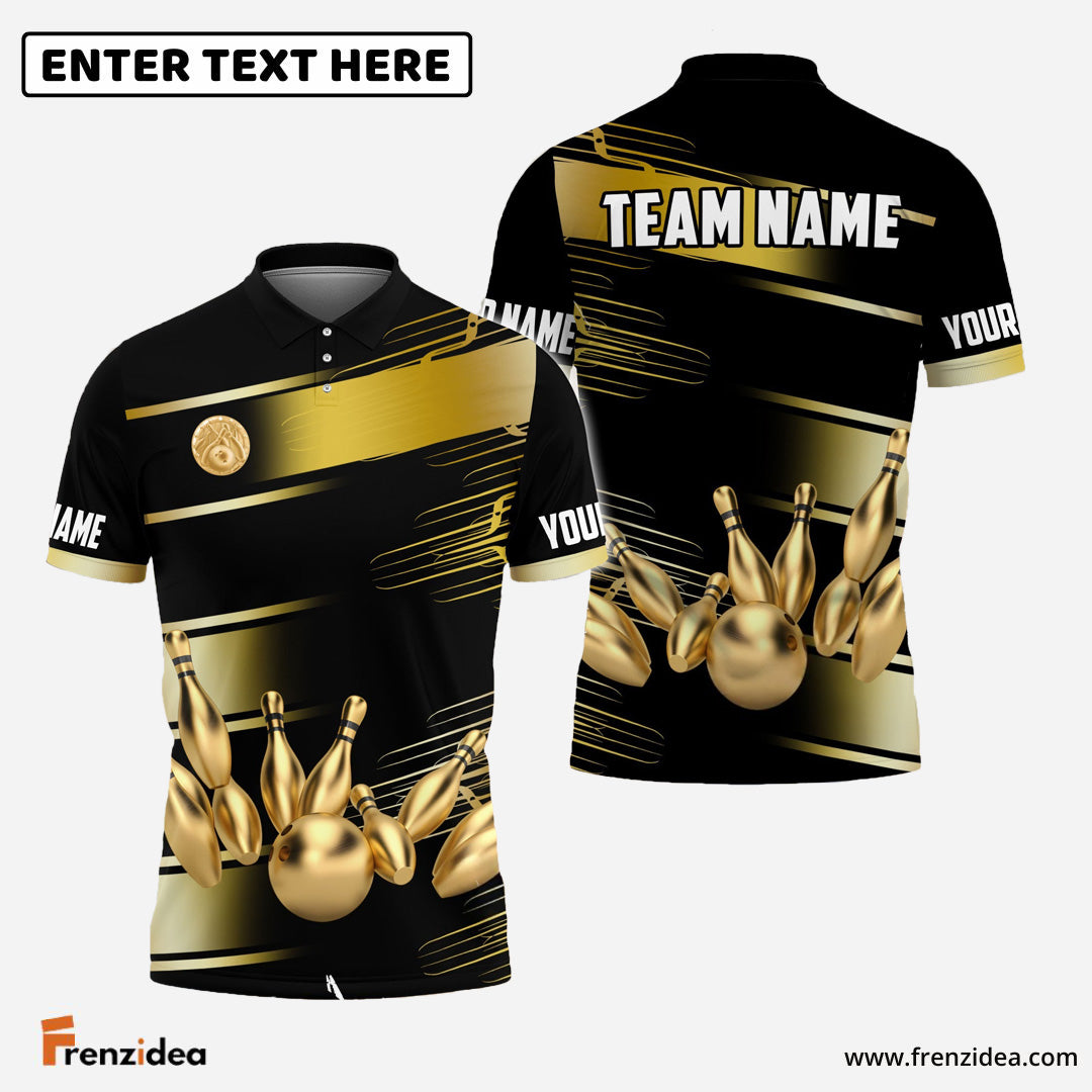 Frenzidea Bowling And Pins Golden Time Customized Name 3D Shirt (4 Colors)