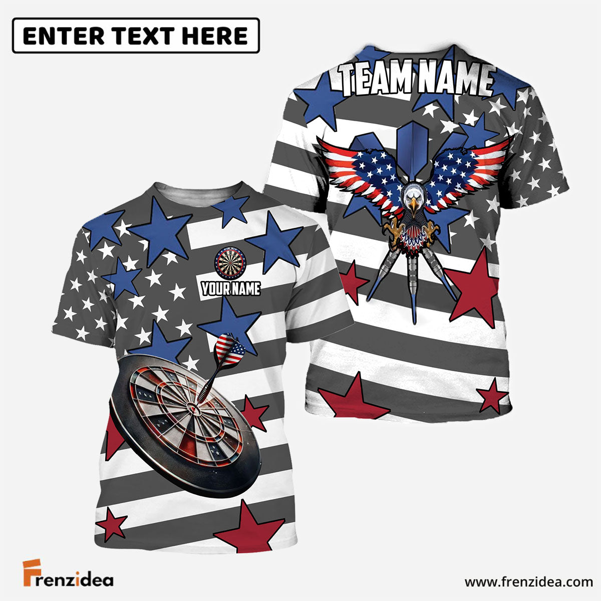 Frenzidea USA Flag Eagle Darts Personalized Name, Team Name Shirt