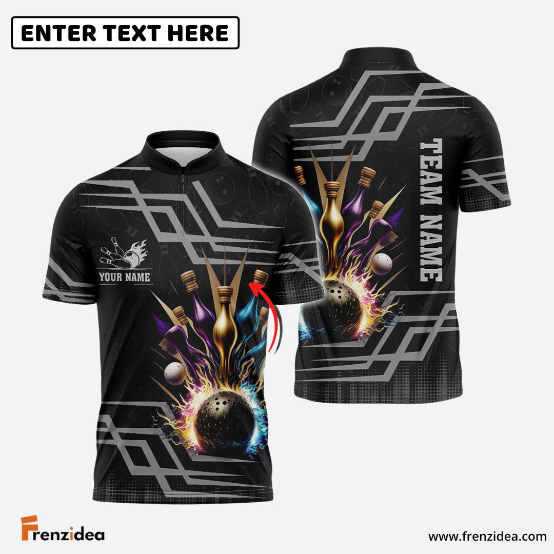 Frenzidea Bowling And Pins Royal Multicolor Option Customized Name 3D Shirt (6 Colors)