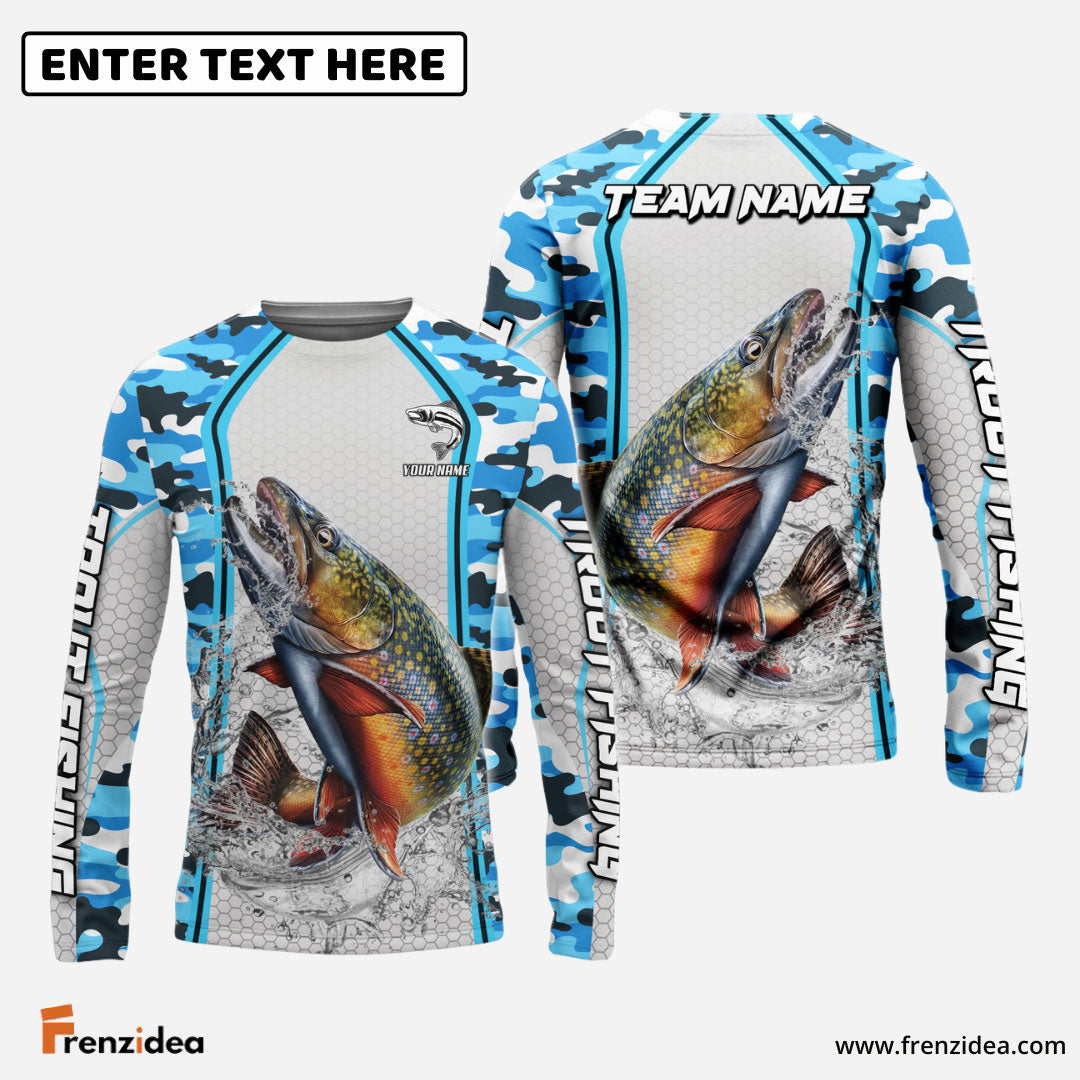 Frenzidea Trout Fishing Light Blue Camo Sport Custom Name & Team Name 3D Shirts