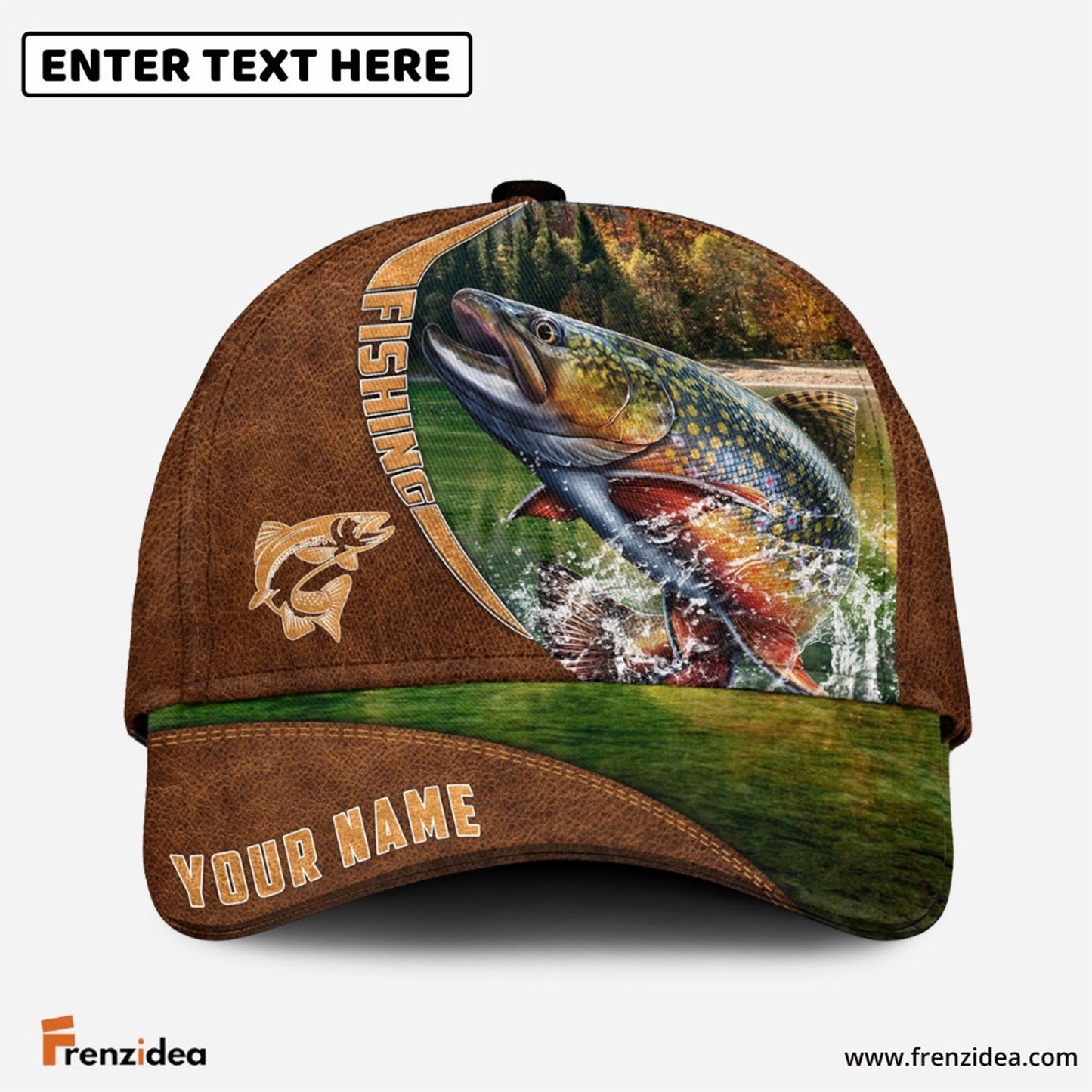 Frenzidea Fishing Leather Pattern Personalized Cap (Bass, Striped Bass, Catfish, Trout, Crappie, Salmon, Walleye, Pike)