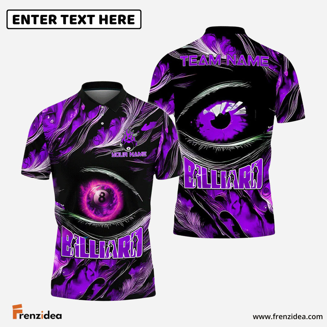 Frenzidea Billiards Ball 8 Fire Eye Personalized Name, Team Name Unisex Shirt (4 Colors)