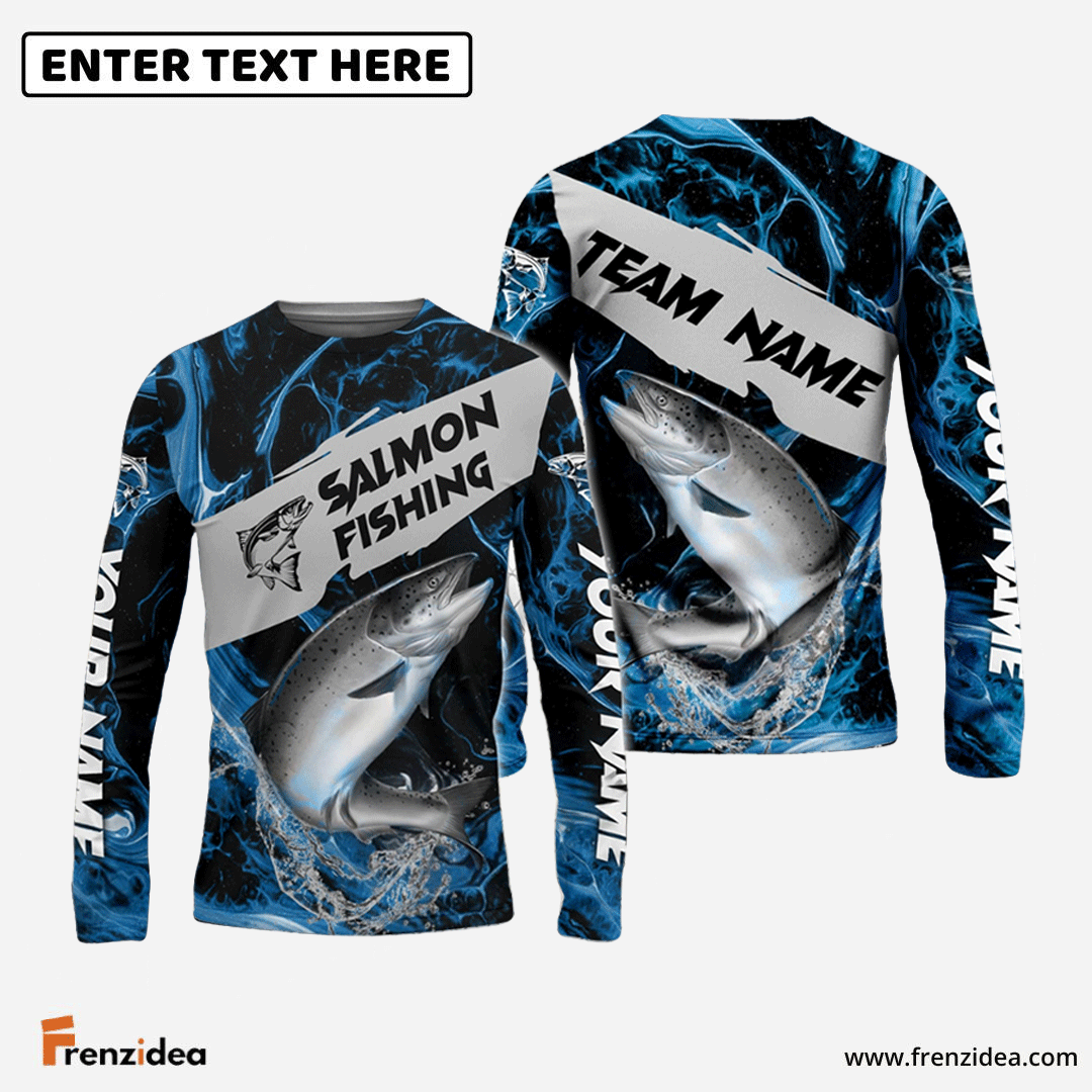 Frenzidea Salmon Fishing Blue Lava Sport Custom Name & Team Name 3D Shirts
