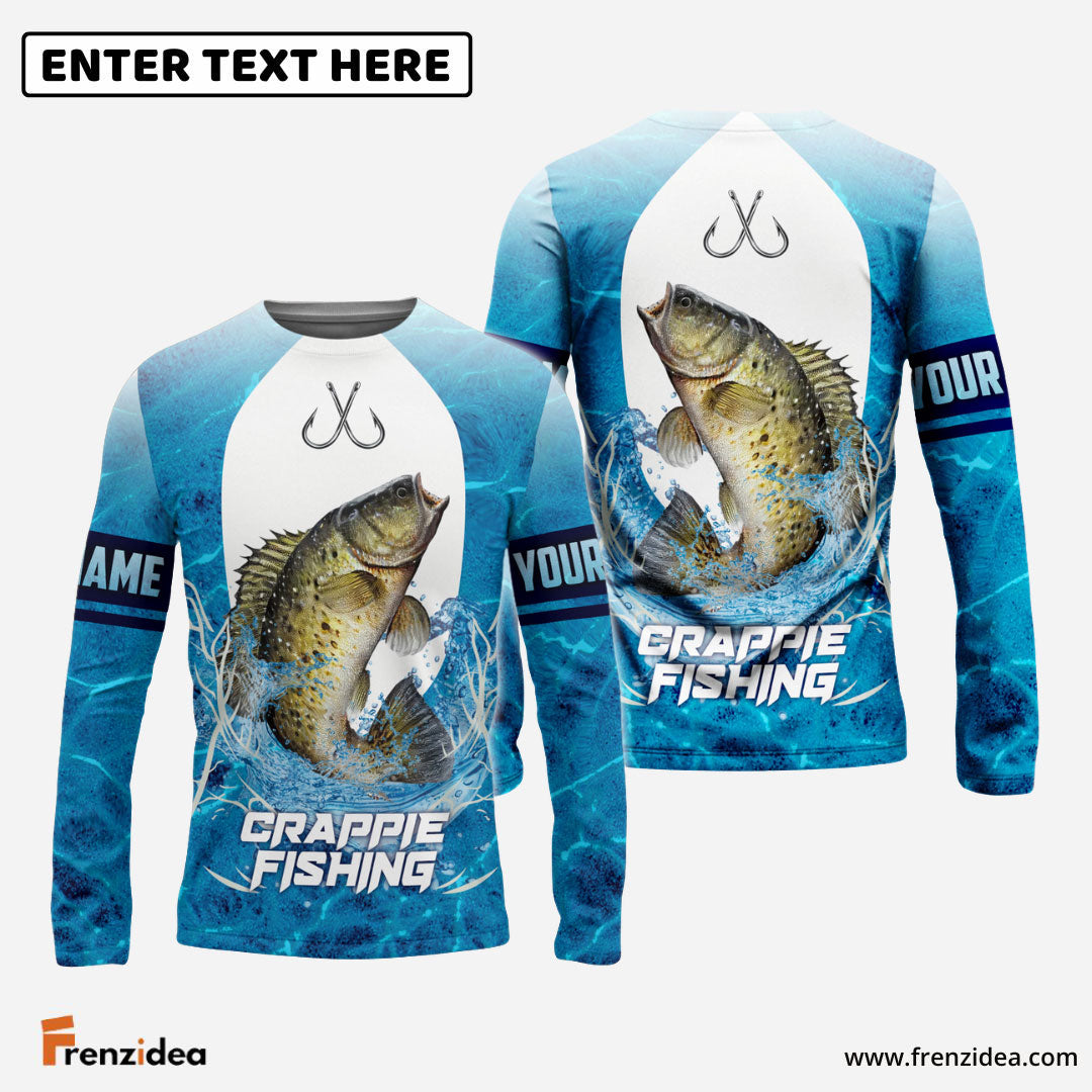 Frenzidea Customize Name Crappie Fishing Blue Wave 3D Shirts