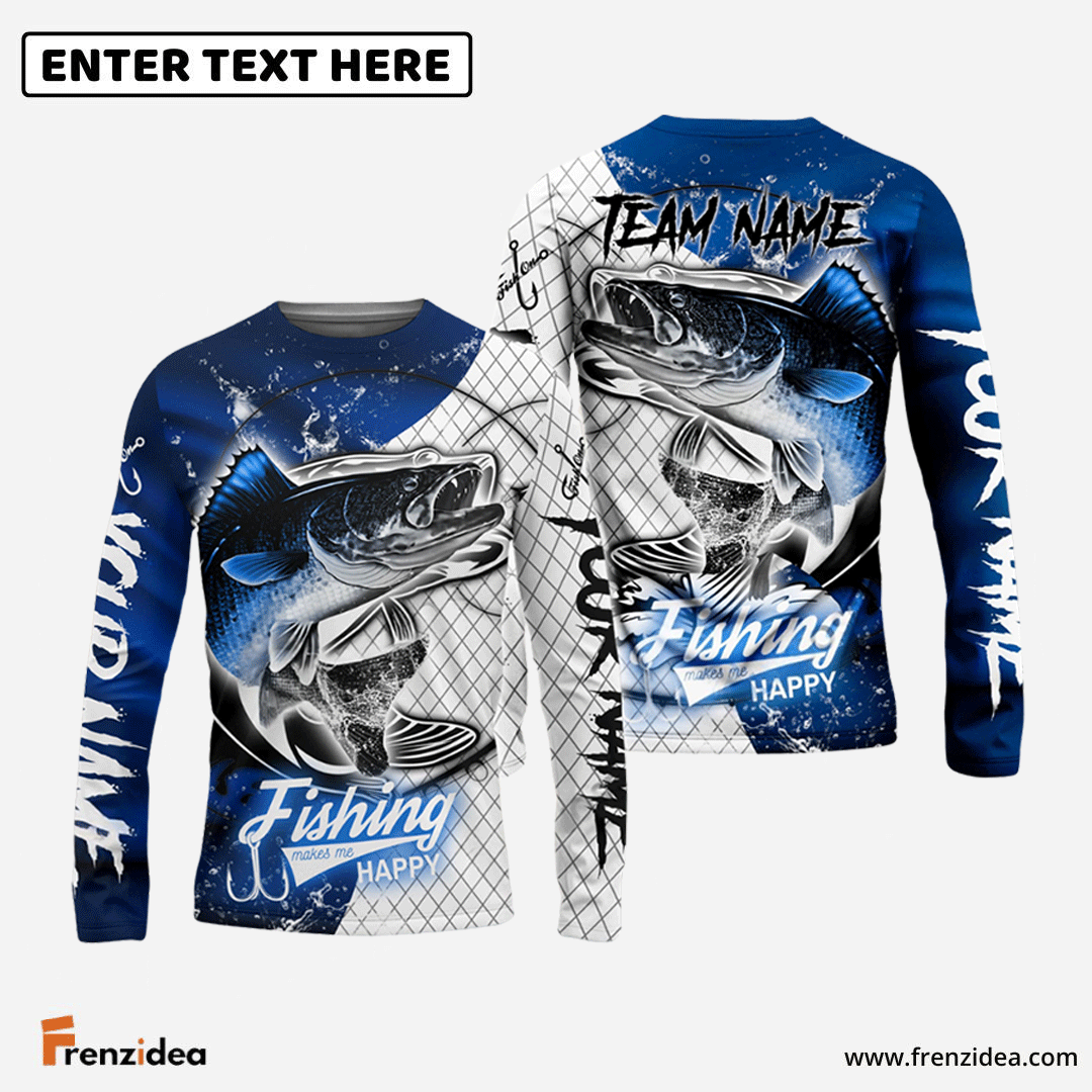 Frenzidea Walleye Fishing Dark Blue Skin Sport Custom Name & Team Name 3D Shirts
