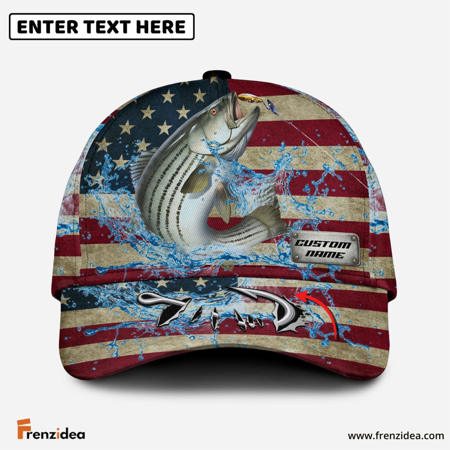 Frenzidea Personalized American Striped Bass Water Splash FIshing Classic Cap