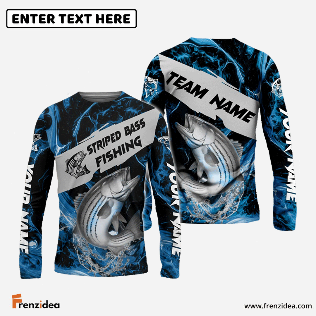 Frenzidea Striped Bass Fishing Blue Lava Sport Custom Name & Team Name 3D Shirts