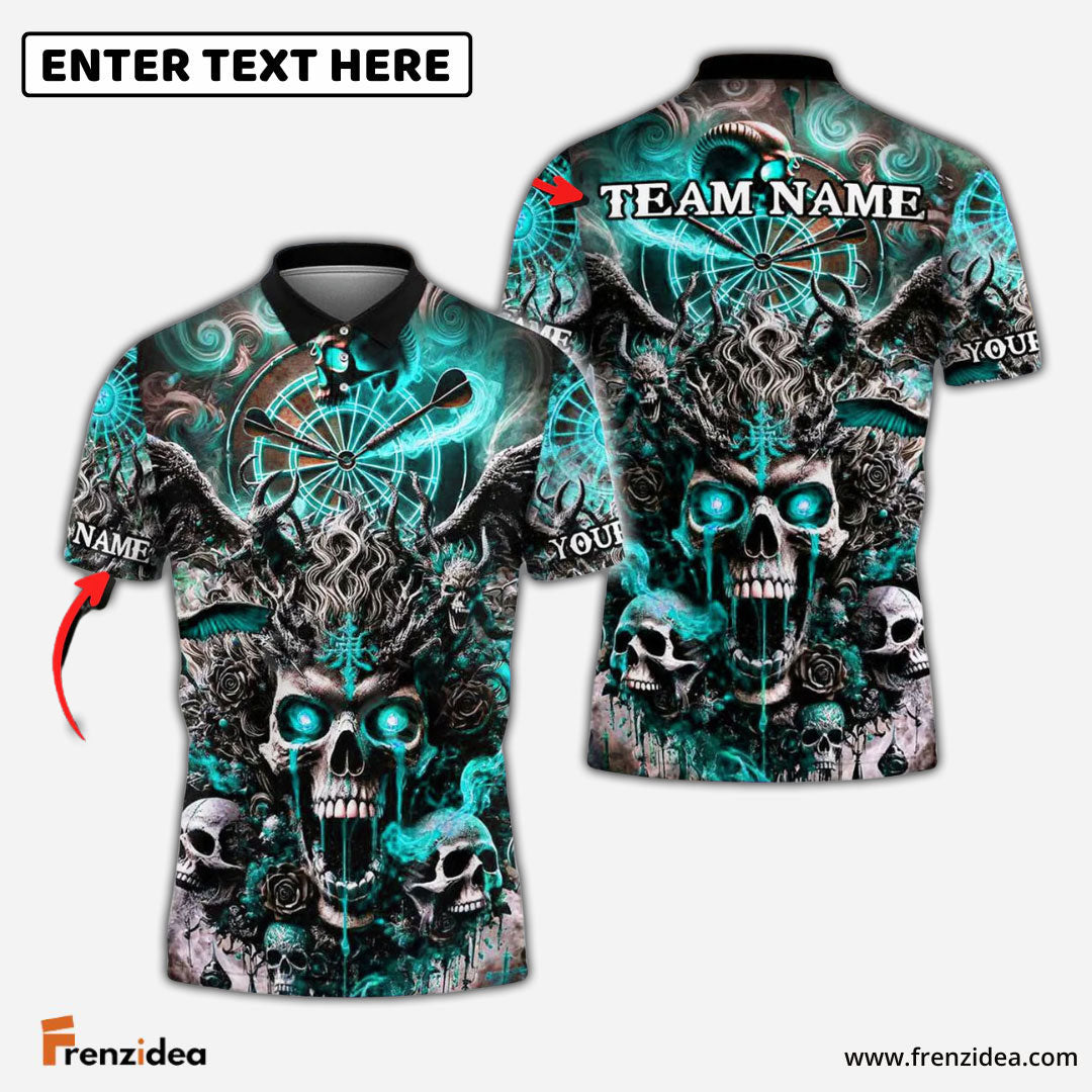 Frenzidea Darts Demonic Skull Personalized Name, Team Name Shirt (4 Colors)