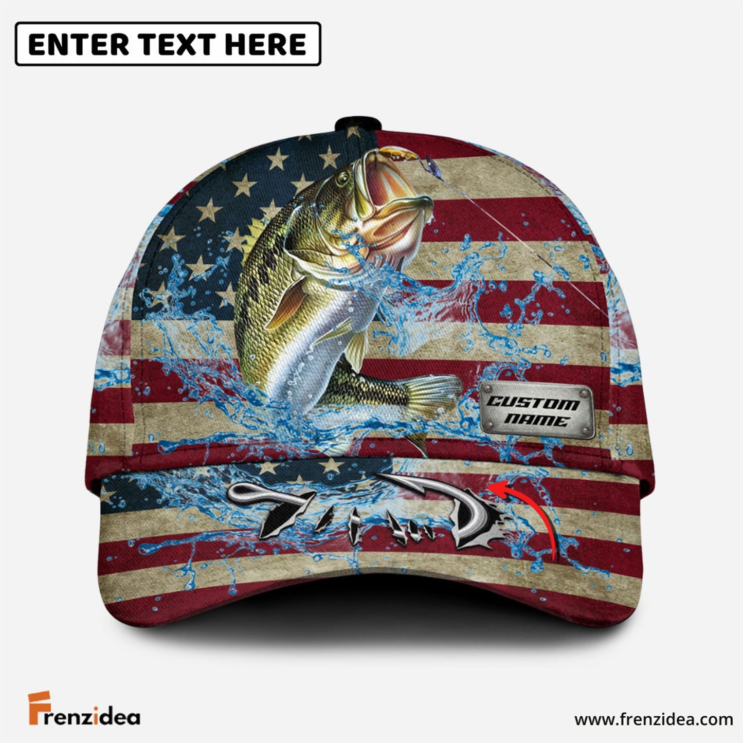 Frenzidea Personalized American Bass Water Splash FIshing Classic Cap