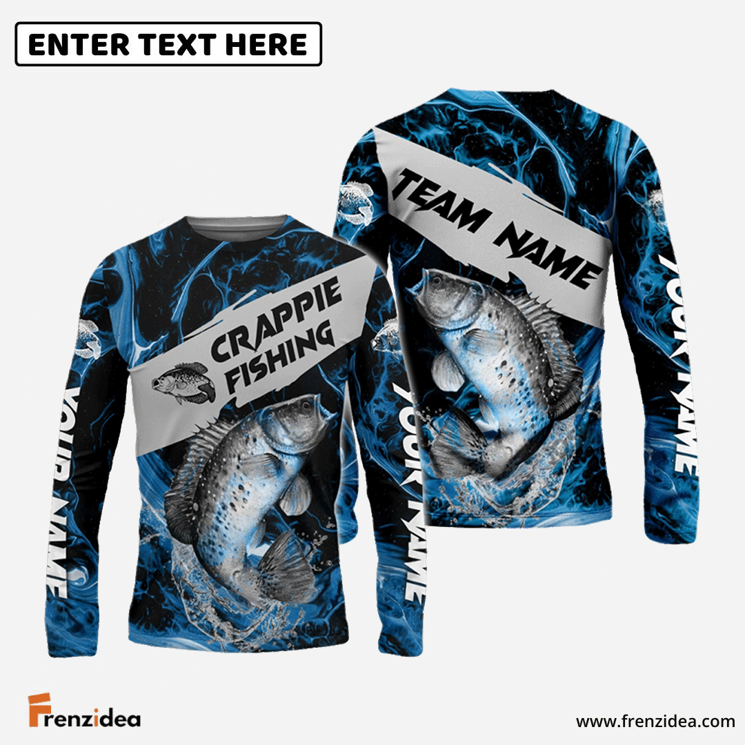 Frenzidea Crappie Fishing Blue Lava Sport Custom Name & Team Name 3D Shirts