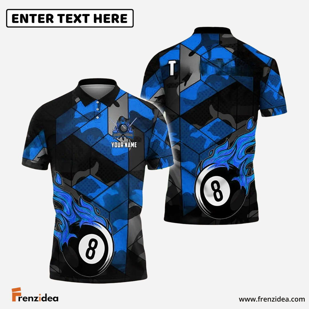 Frenzidea Billiards Ball 8 Flaming Camo Personalized Name & Team Name Shirt (4 Colors)