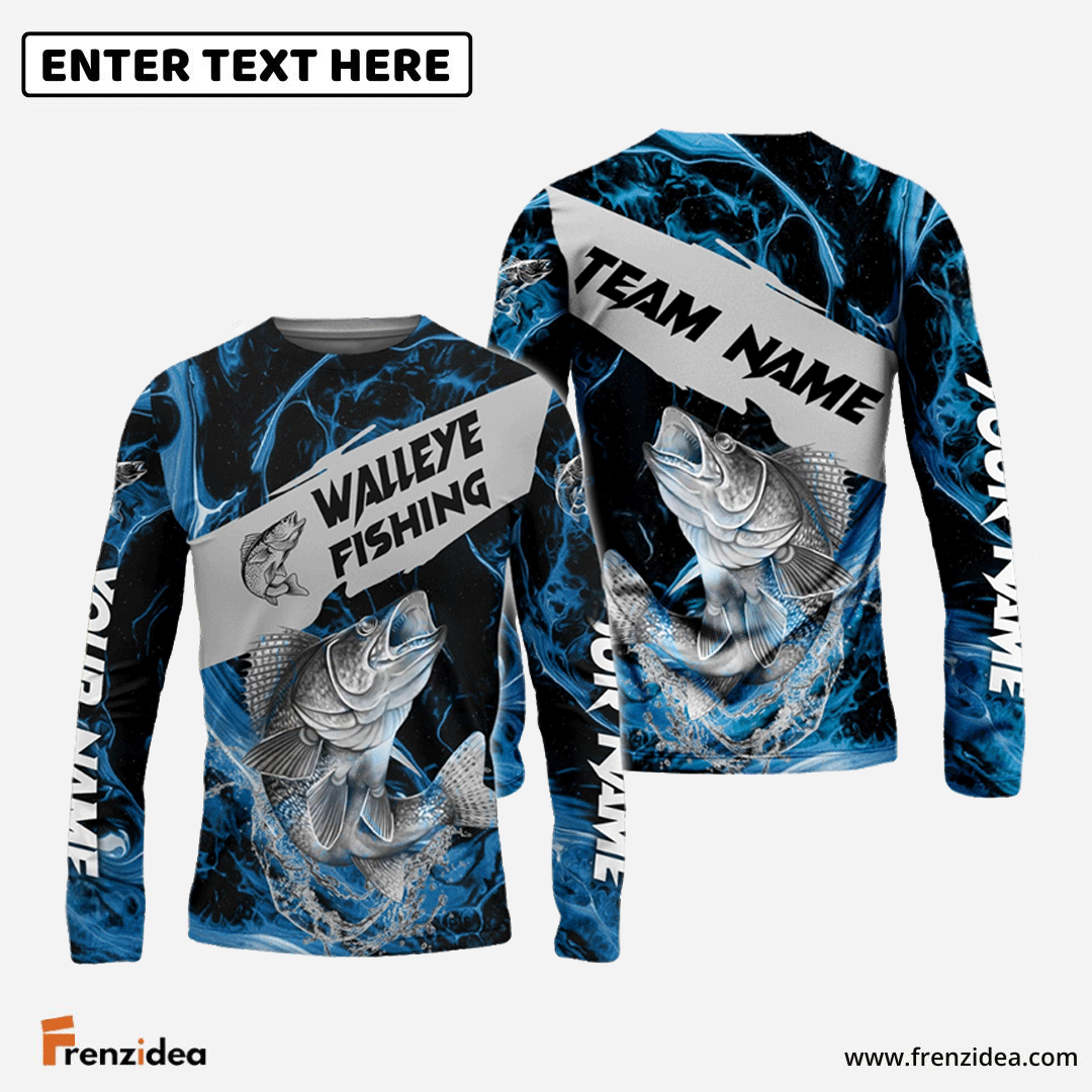 Frenzidea Walleye Fishing Blue Lava Sport Custom Name & Team Name 3D Shirts