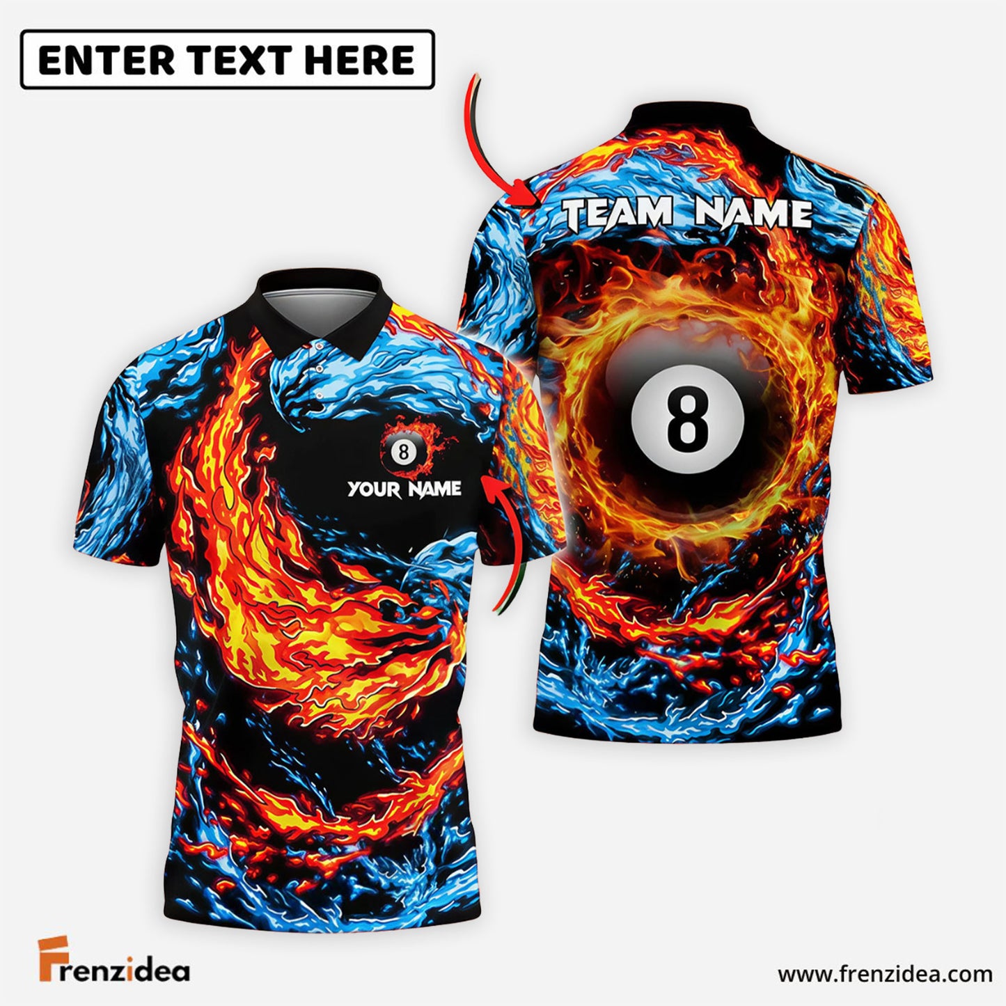 Frenzidea Billiards 8 Ball Double Firestorm Personalized Name Shirt (4 Colors)