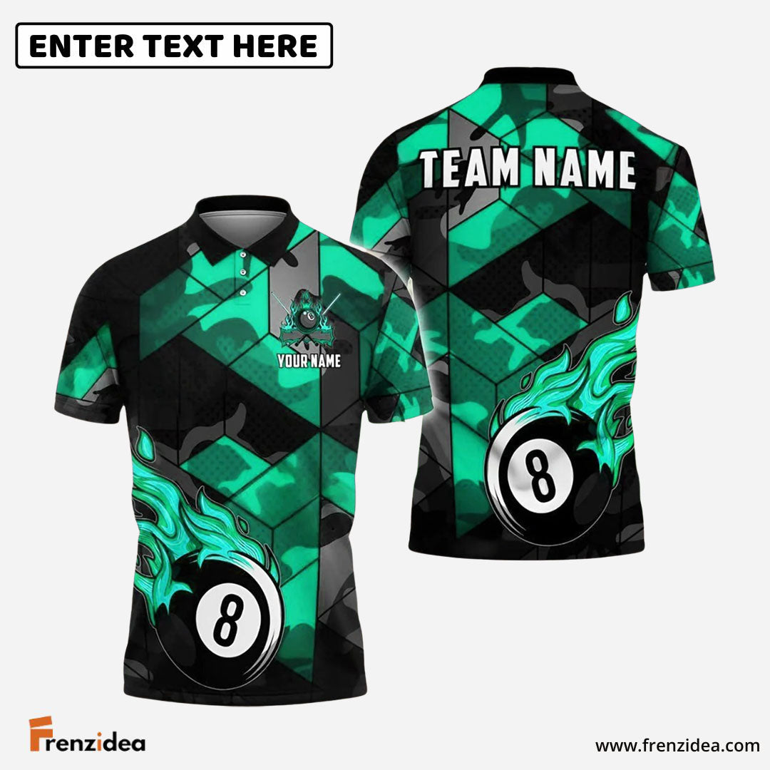 Frenzidea Billiards Ball 8 Flaming Camo Personalized Name & Team Name Shirt (4 Colors)