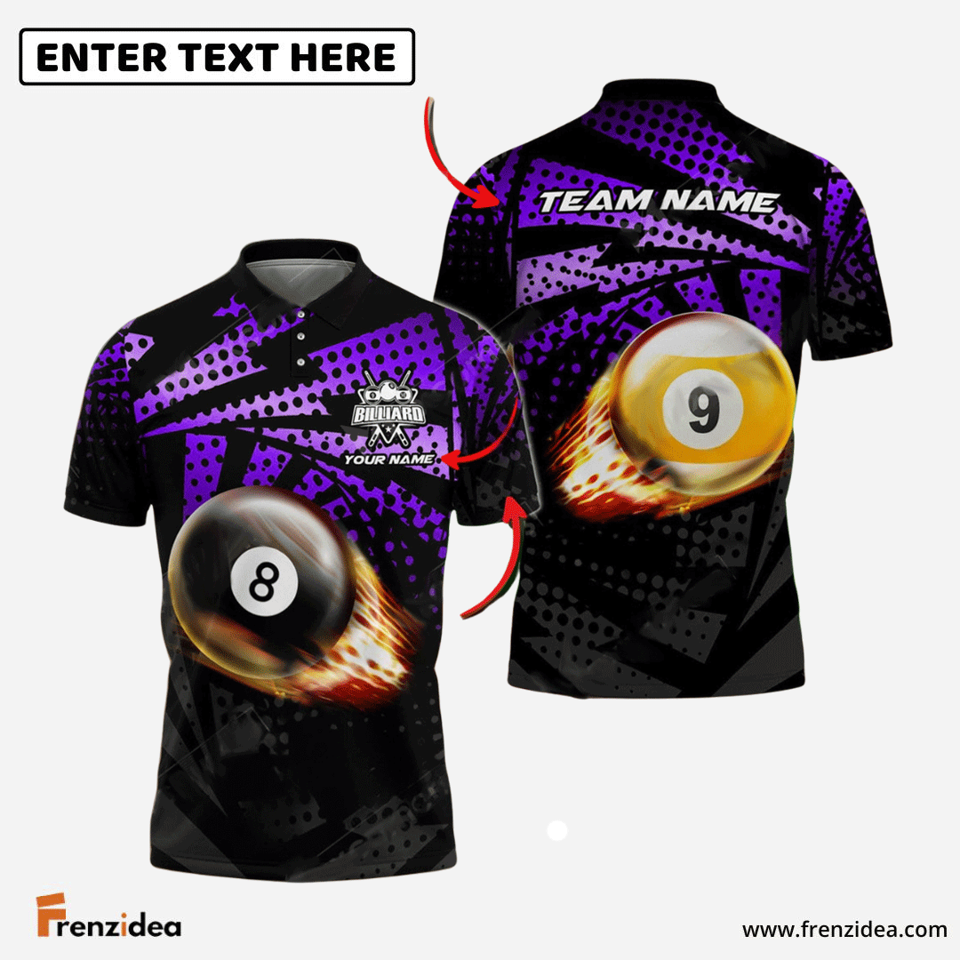 Frenzidea Billiards Ball 8&9 Fire Point Strike Personalized Name, Team Name Unisex Shirt ( 4 Colors )