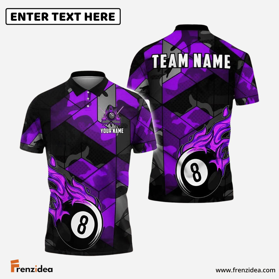 Frenzidea Billiards Ball 8 Flaming Camo Personalized Name & Team Name Shirt (4 Colors)