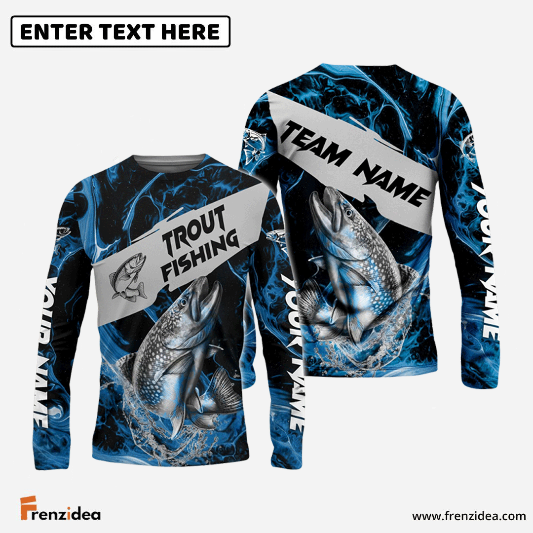 Frenzidea Trout Fishing Blue Lava Sport Custom Name & Team Name 3D Shirts