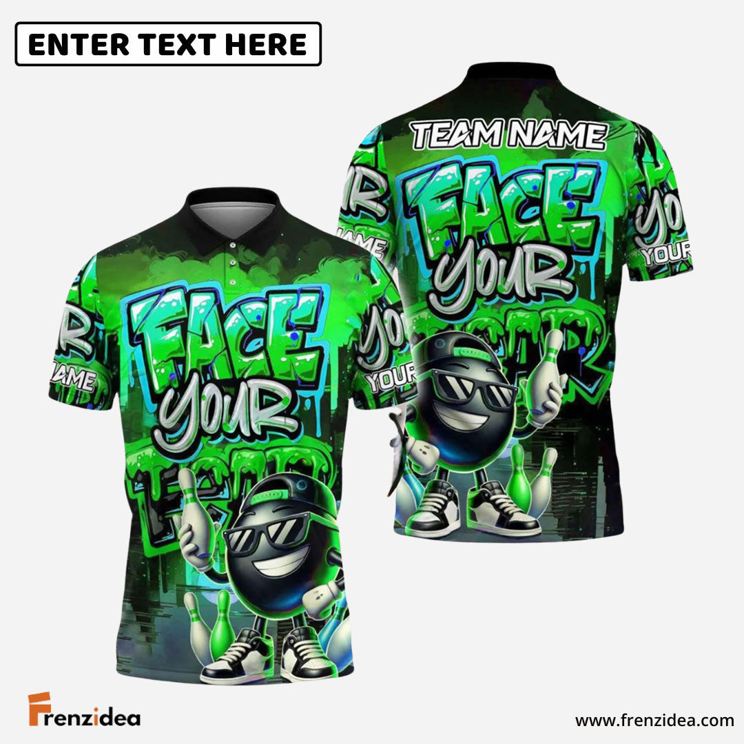 Frenzidea Bowling And Pins Face Your Fear Graffiti Pattern Customized Name, Team Name 3D Shirt (4 Colors)