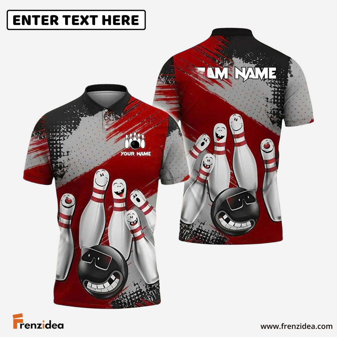 Frenzidea Bowling And Pins Cool Ball & Happy Pins Customized Name 3D Shirt (4 Colors)