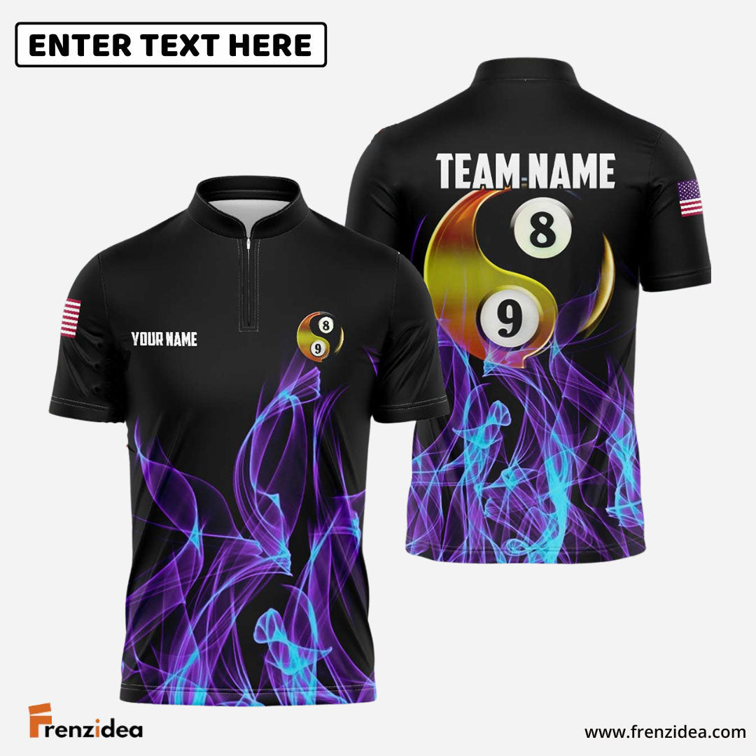 Frenzidea Billiards Ball 8&9 Heavenly Flame Personalized Name, Team Name Unisex Shirt (4 Colors)