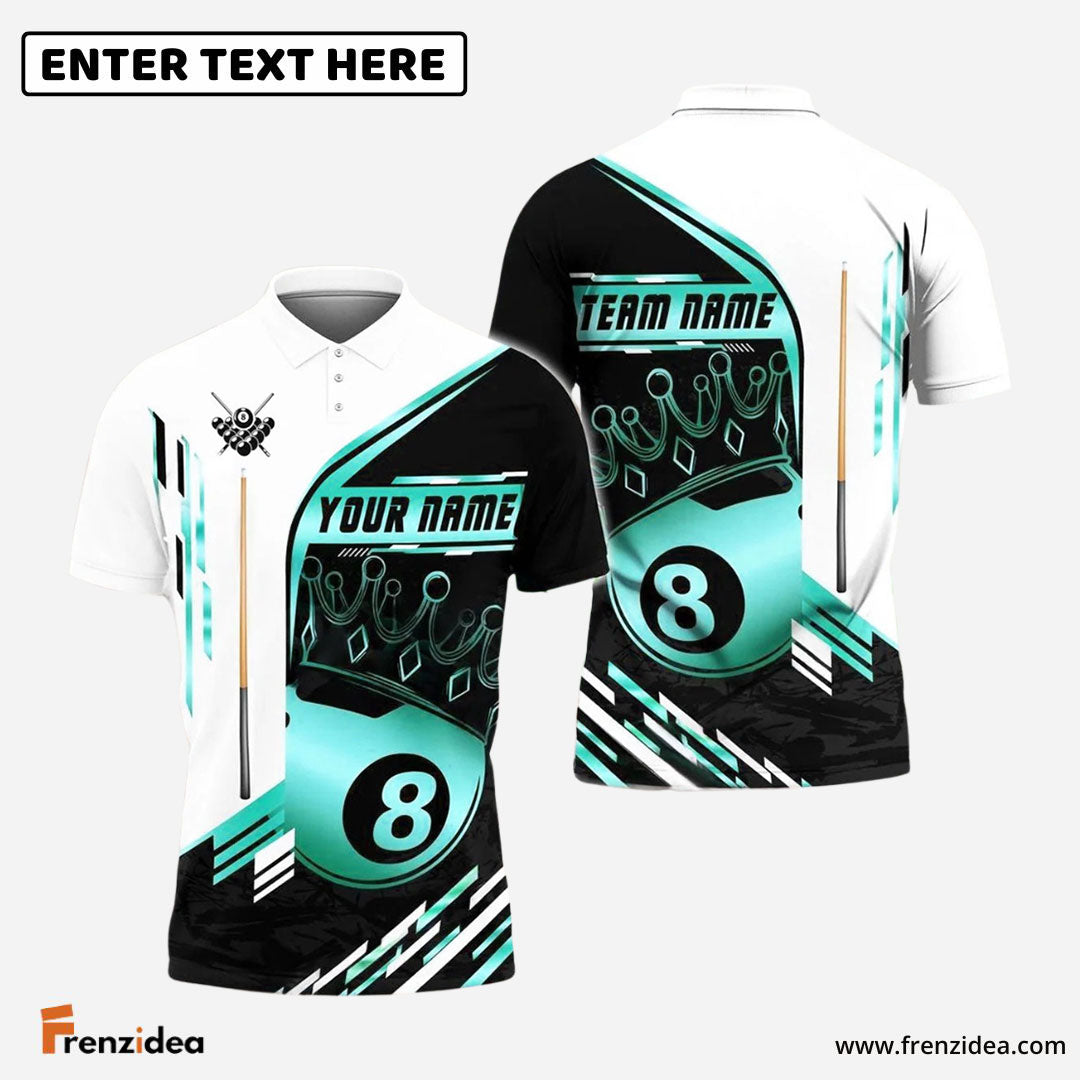 Frenzidea Billiards 8-Ball Pool Champion Golden Personalized Name & Team Name Shirt (4 Colors)