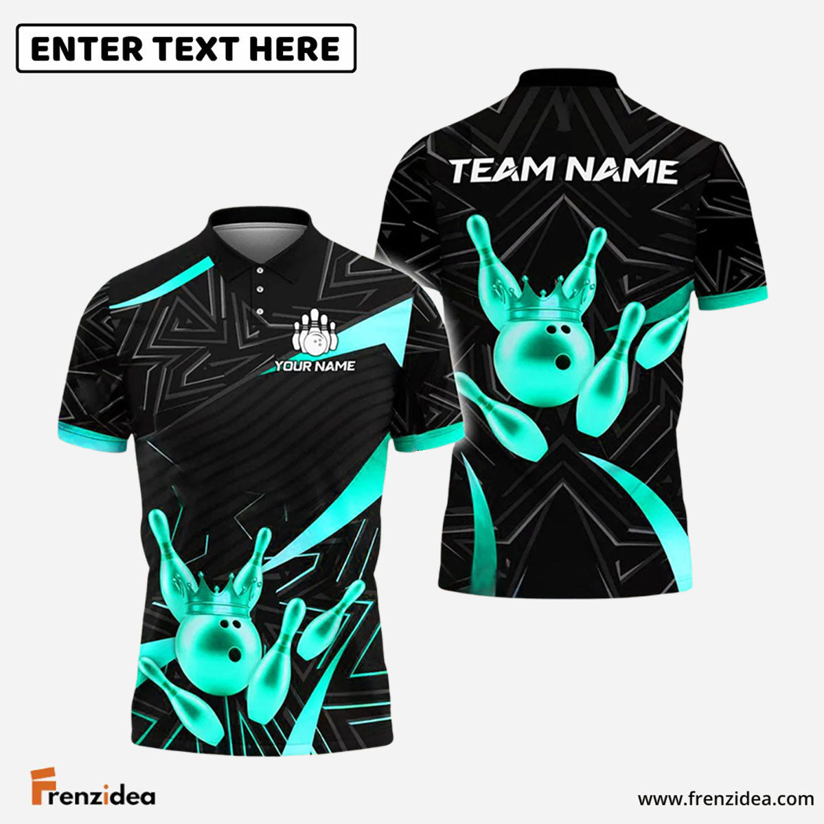 Frenzidea Bowling And Pins Golden Crown Customized Name, Team Name 3D Shirt (4 Colors)